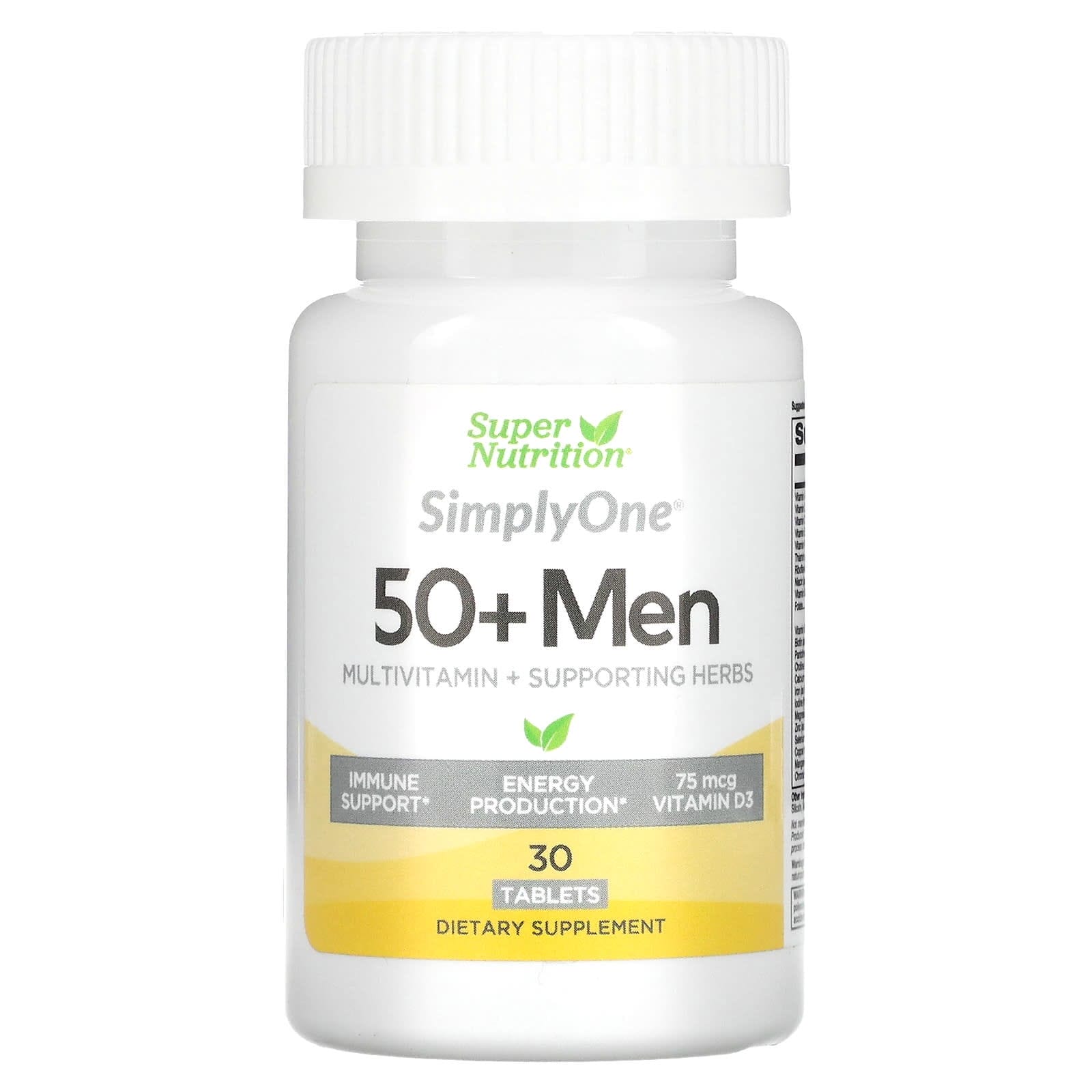 Super Nutrition, SimplyOne, Hombres mayores de 50 años, Suplemento multivitamínico de triple acción, 30 comprimidos