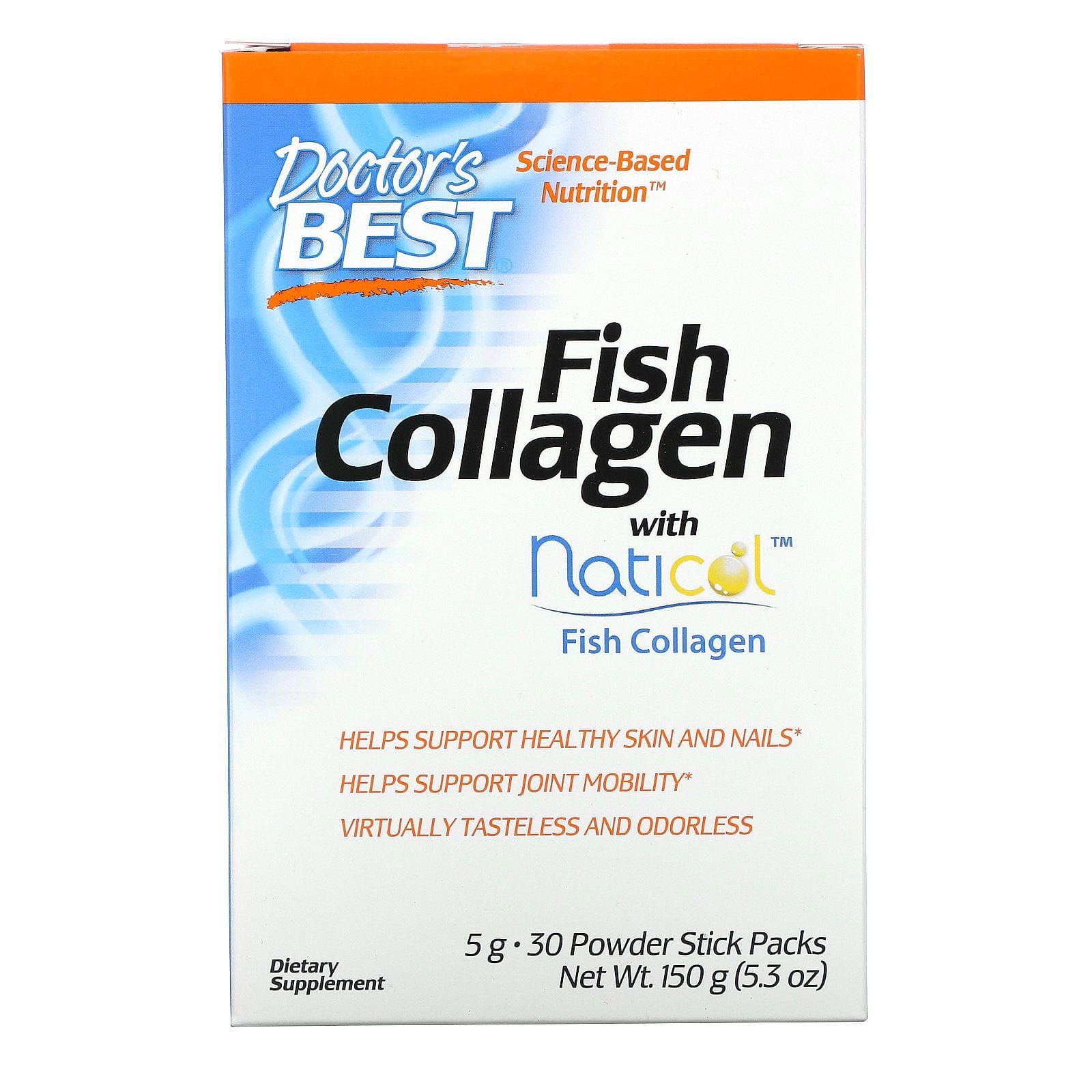 Doctor's Best, Colágeno de pescado con Naticol, 5 g, 30 sobrecitos en polvo