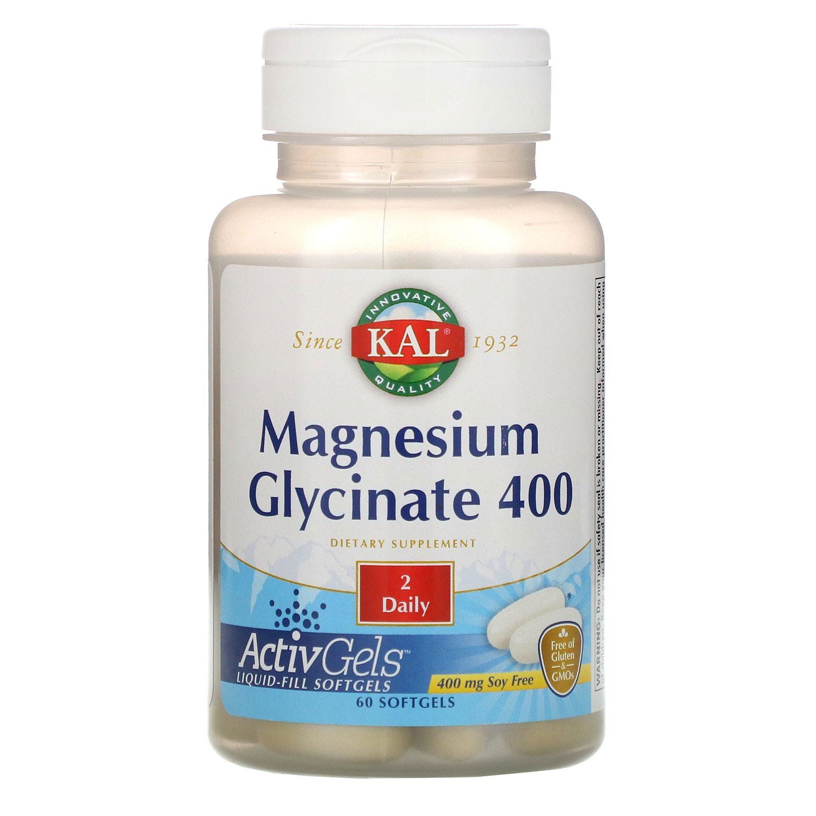 KAL, Glicinato de magnesio 400, sin soja, 400 mg, 60 cápsulas