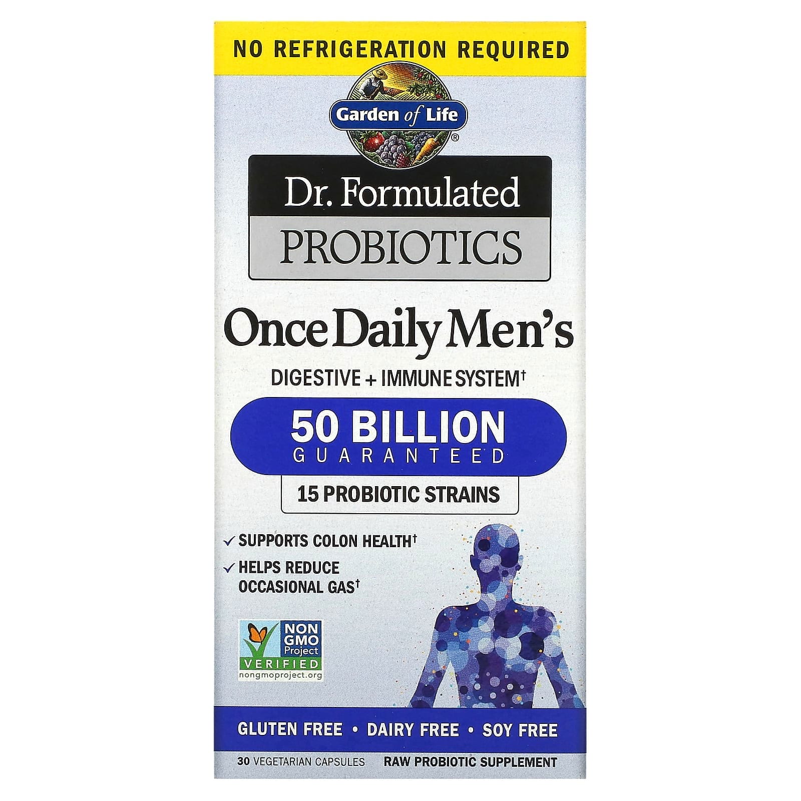 Garden of Life, Probióticos formulados por un médico, Suplemento de una ingesta diaria para hombres, 50.000 millones, 30 cápsulas vegetales