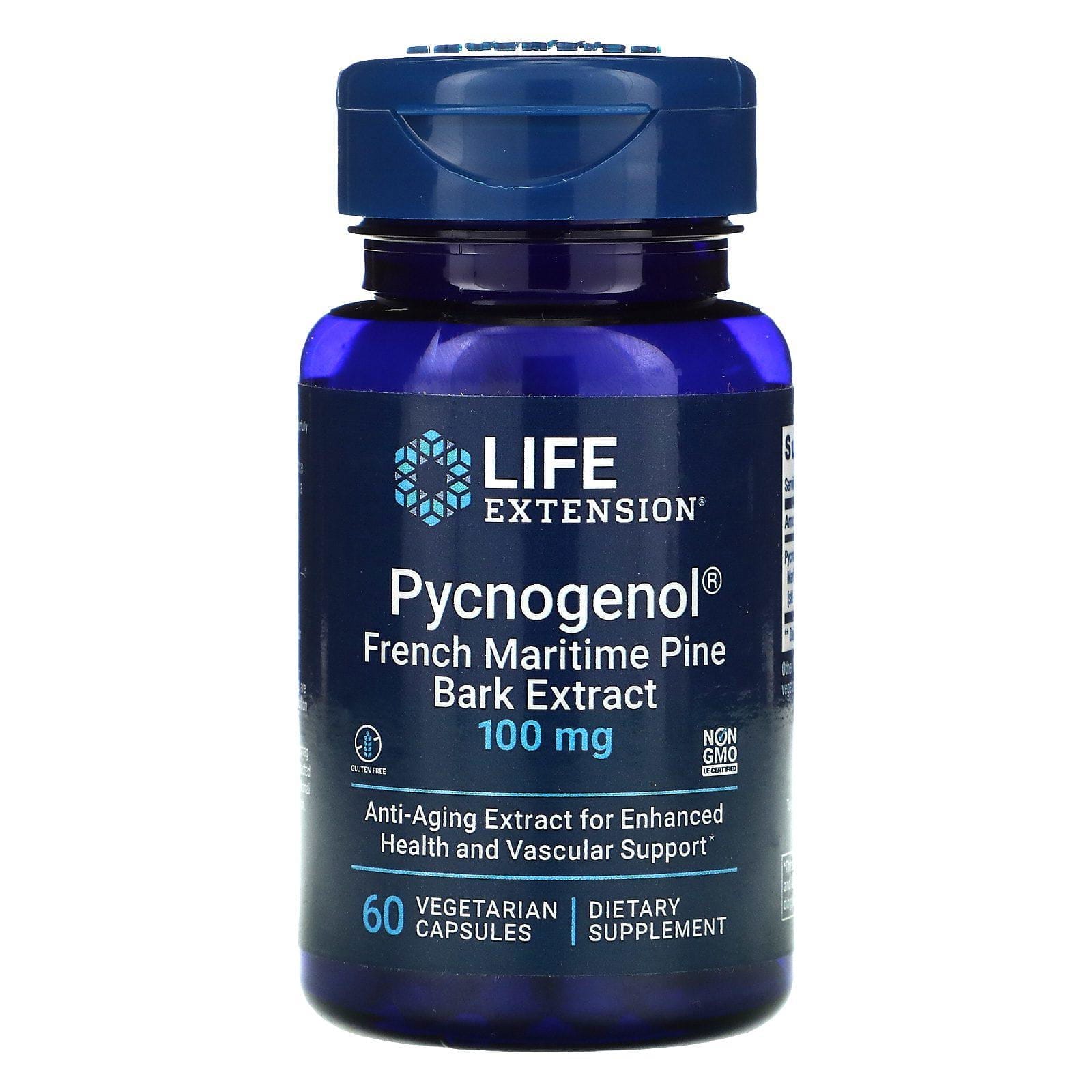 Life Extension, Pycnogenol, Extracto de corteza de pino marítimo francés, 100 mg, 60 cápsulas vegetales