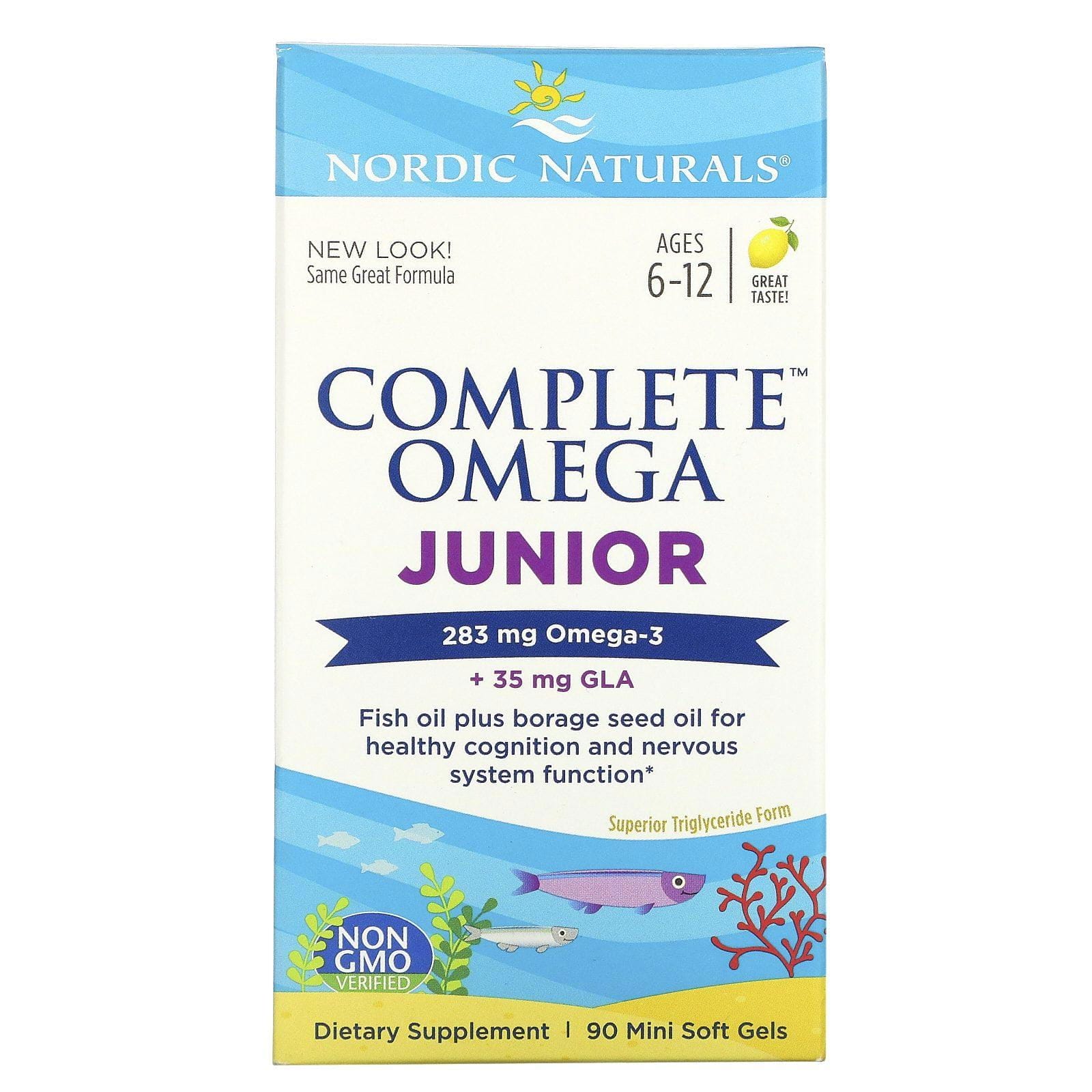 Nordic Naturals, Complete Omega Junior, Ages 6-12, Lemon, 283 mg, 90 Mini Soft Gels