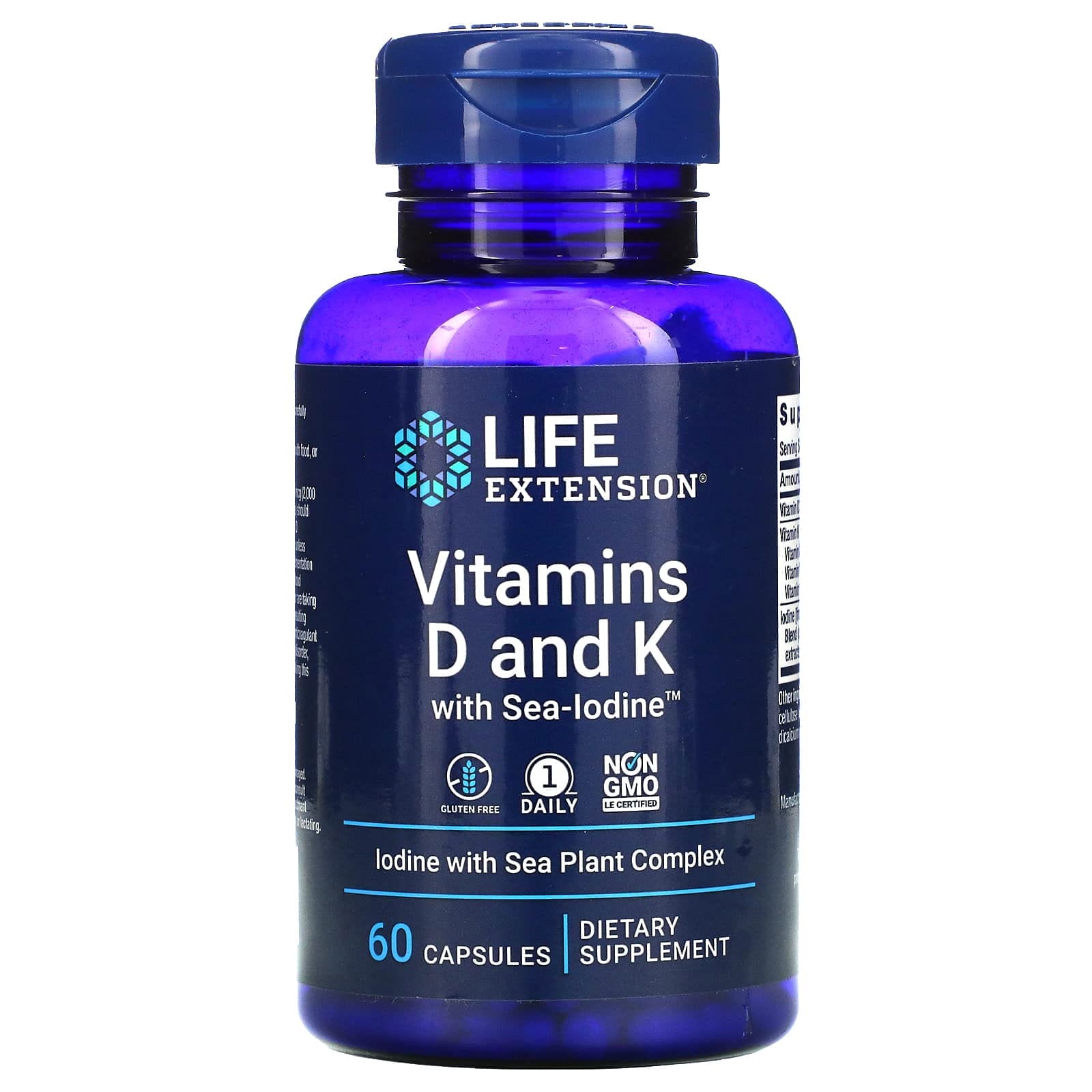 Life Extension, Vitaminas D y K con Sea-Iodine, 60 cápsulas