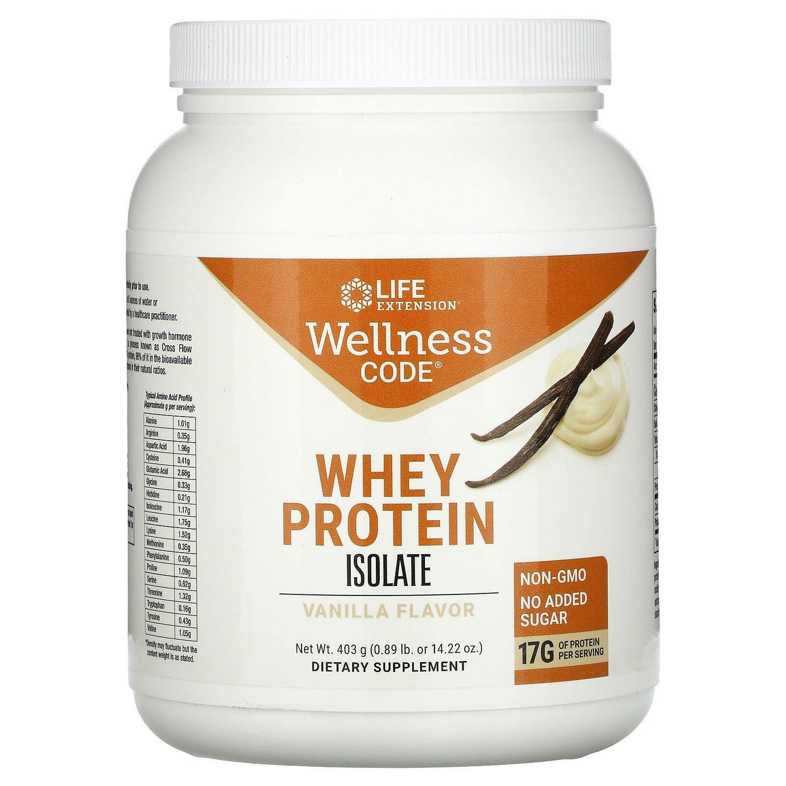 Life Extension, Wellness Code, Whey Protein Isolate, Vanilla Flavor, 0.89 lb (403 g)