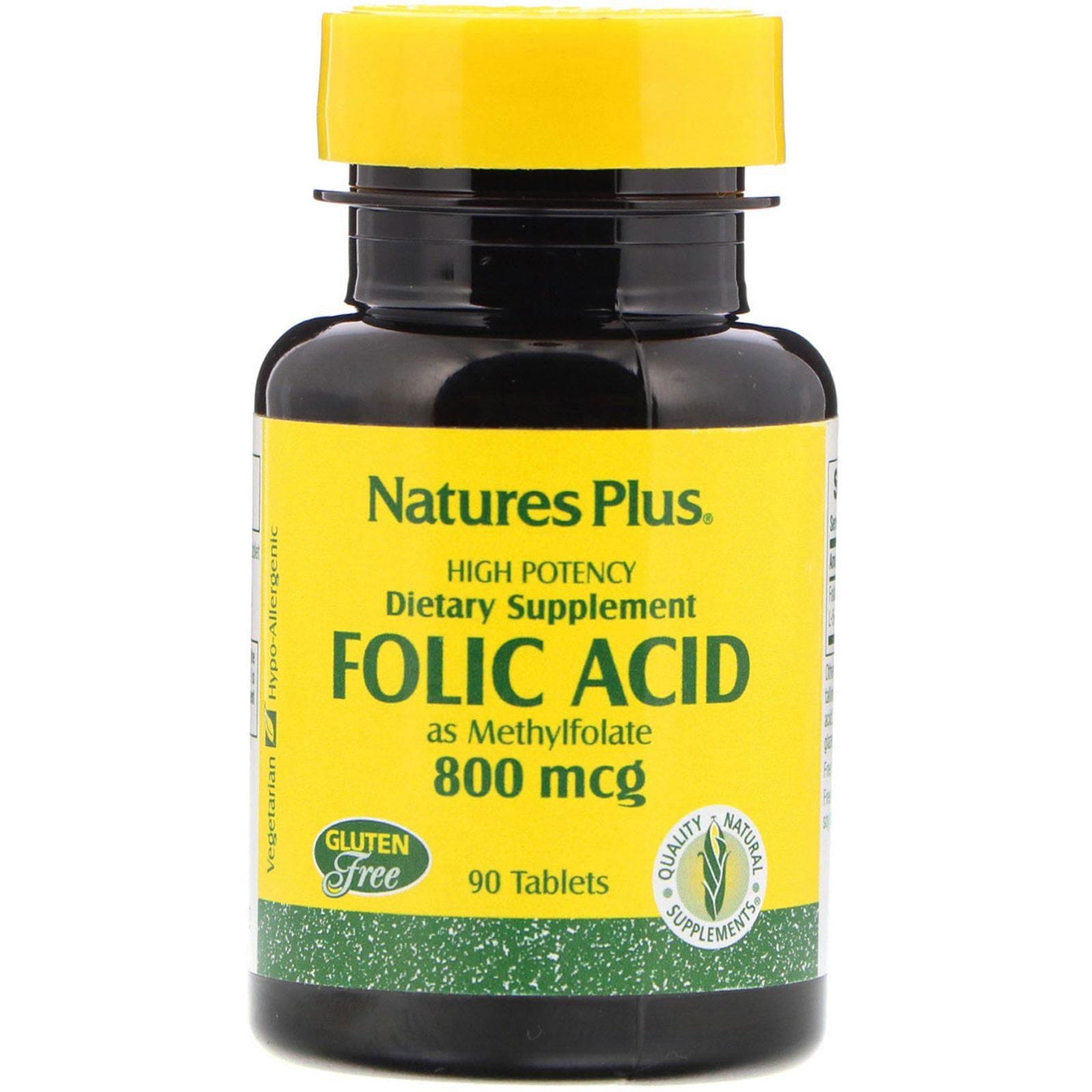 Nature's Plus, Ácido fólico, 800 mcg, 90 comprimidos