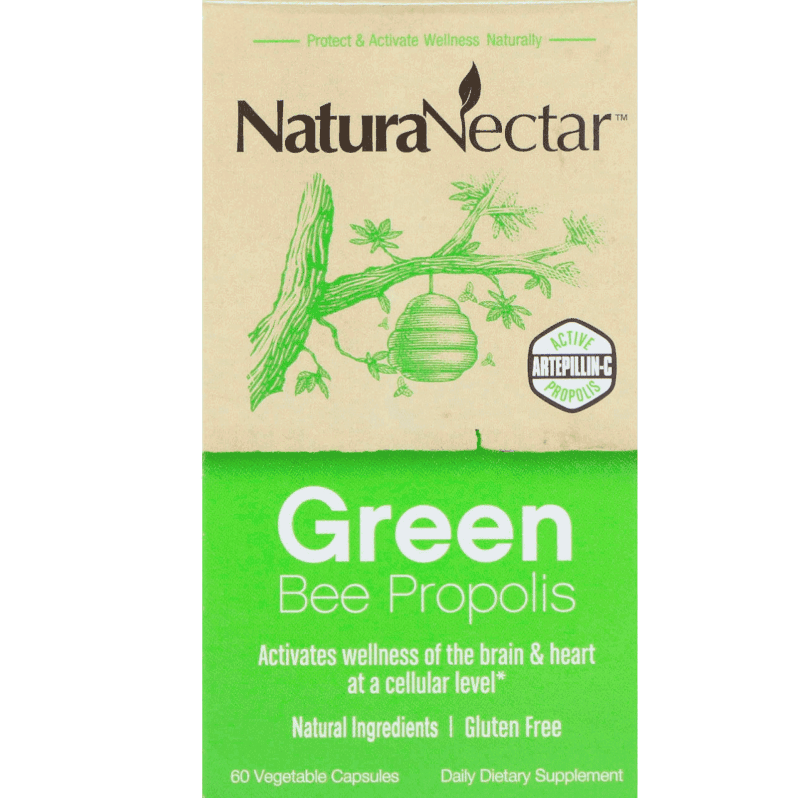 NaturaNectar, Propóleo verde de abeja, 60 cápsulas vegetales