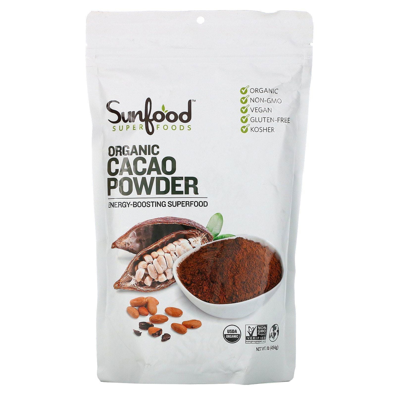 Sunfood, Cacao orgánico en polvo, 454 g (1 lb)