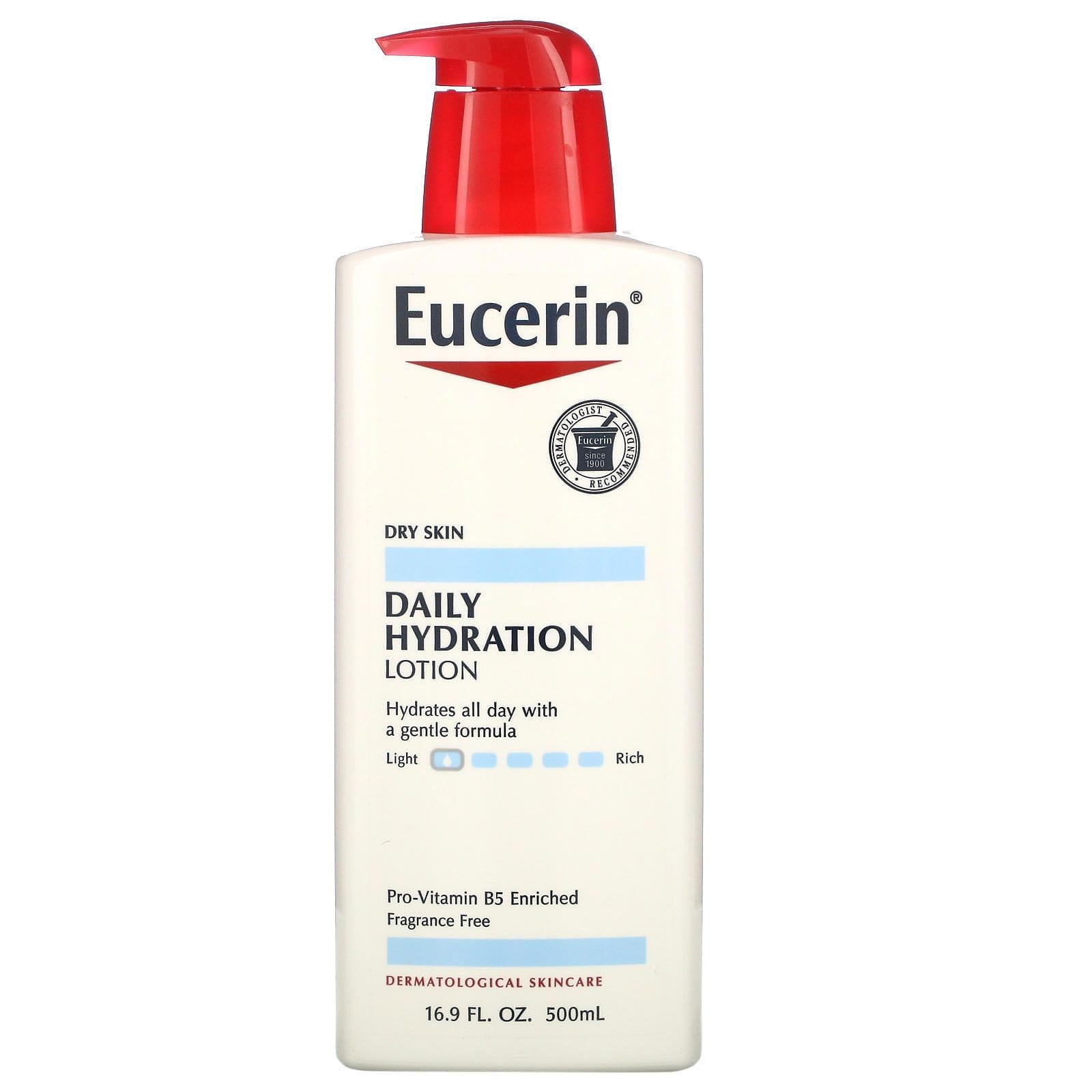 Eucerin, Hidratación diaria, loción, sin fragancia, 500 ml (16.9 onzas líquidas)