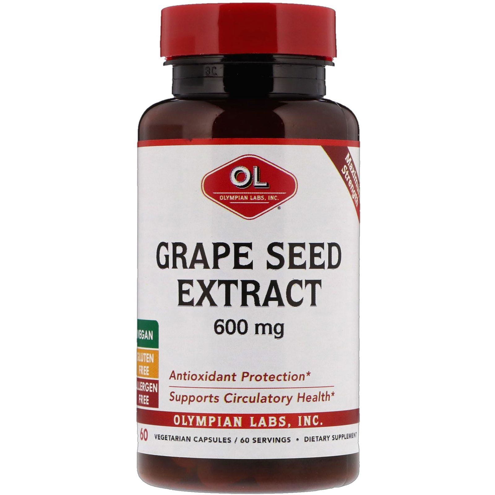 Olympian Labs, Extracto de semilla de uva, Máxima acción, 600 mg. 60 cápsulas vegetarianas