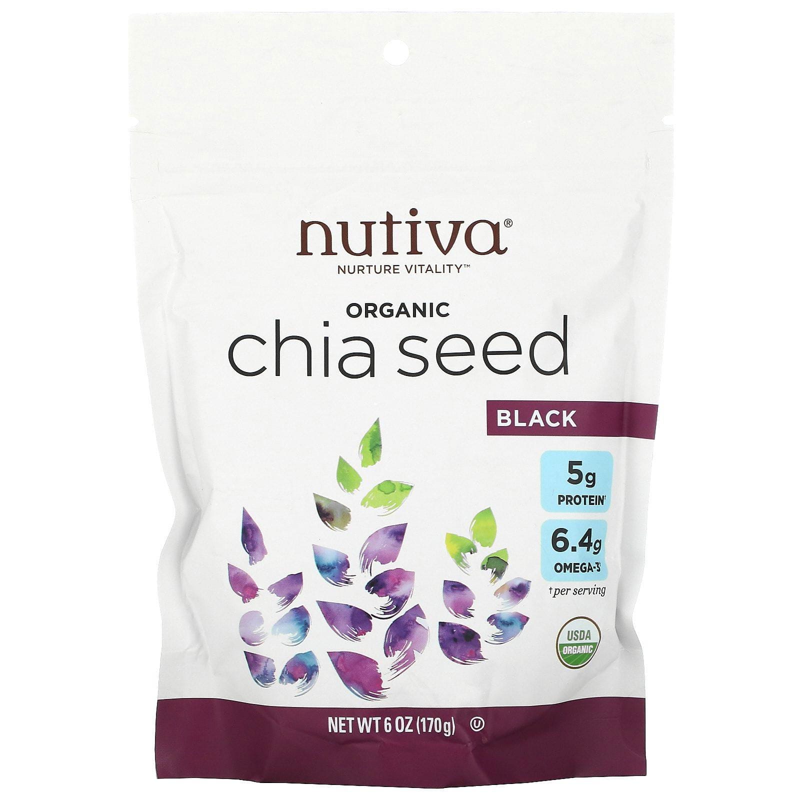 Nutiva, Semilla de Chia Orgánica, Negro, 6 oz (170 g)
