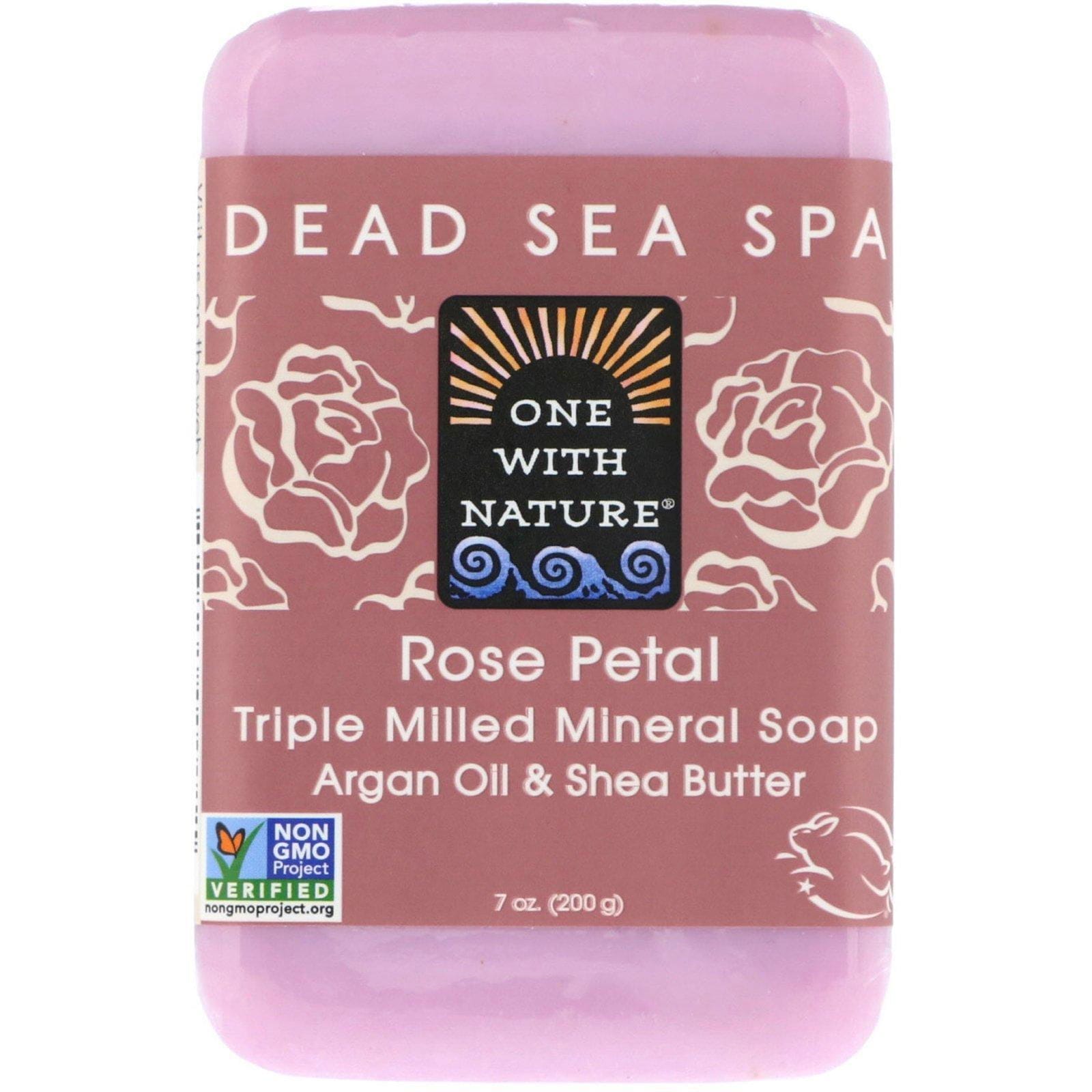 One with Nature, Jabón en barra con minerales de triple molido, pétalos de rosa, 7 oz (200 g)