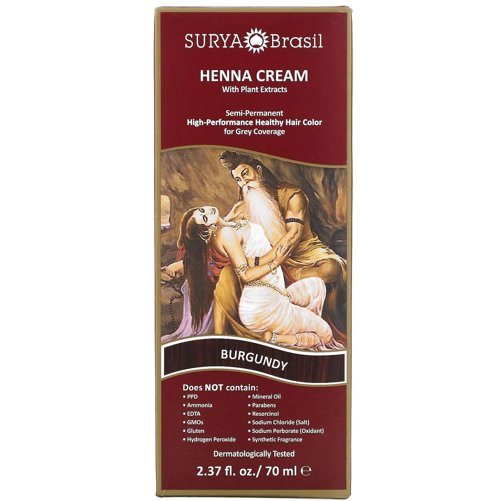 Surya Brasil, Crema de henna, tratamiento de coloración y acondicionamiento del pelo, borgoña, 2.37 fl oz (70 ml)