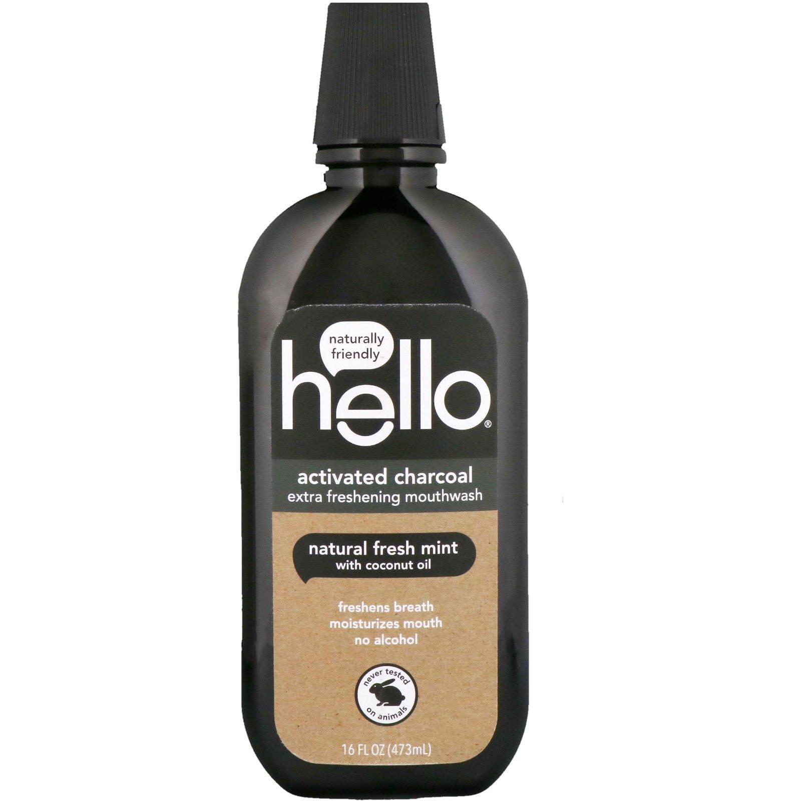 Hello, Carbón activado, enjuague bucal extra refrescante, menta fresca natural, 16 fl. Oz (473 ml)