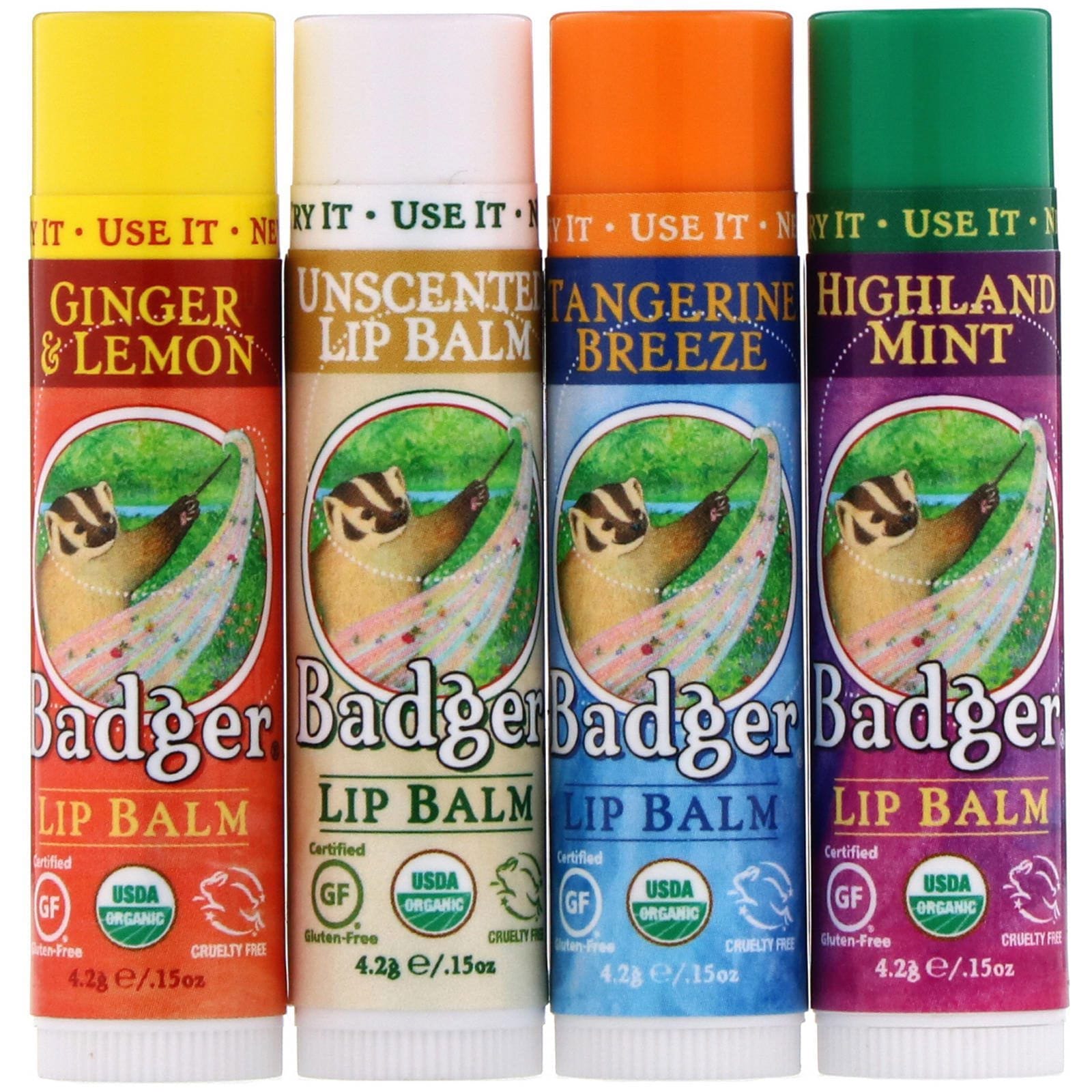 Badger Company, Bálsamo Classico para los Labios, 4 Bastones, .15 oz (4.2 g) Cada Uno