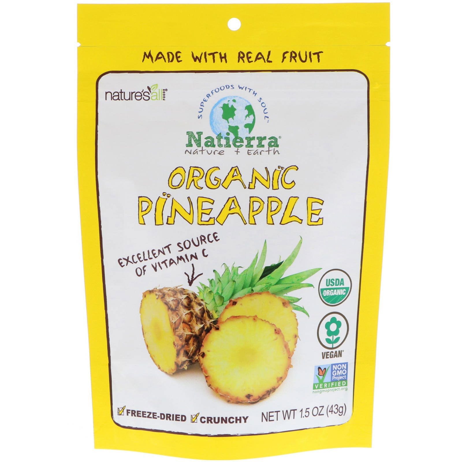 Natierra, Ananá secado orgánico liofilizado 1.5 oz (43 g)