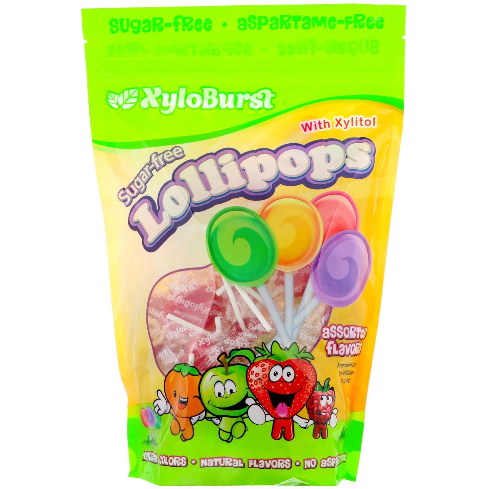 Xyloburst, Chupetes sin azúcar, sabores surtidos, 50 chupetes (18.6 oz)
