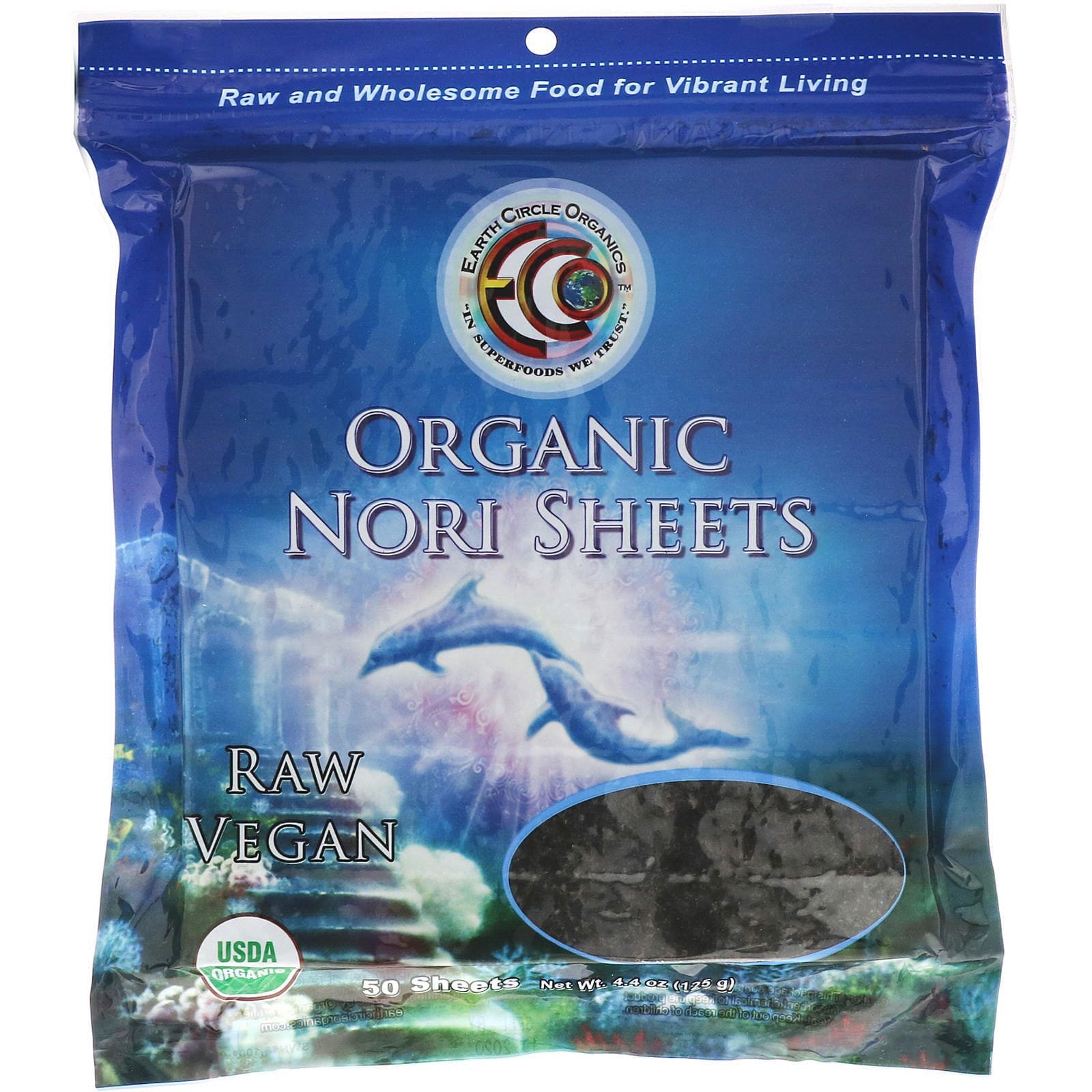 Earth Circle Organics, Hojas de nori orgánico, 50 hojas, 4.4 oz (125 g)