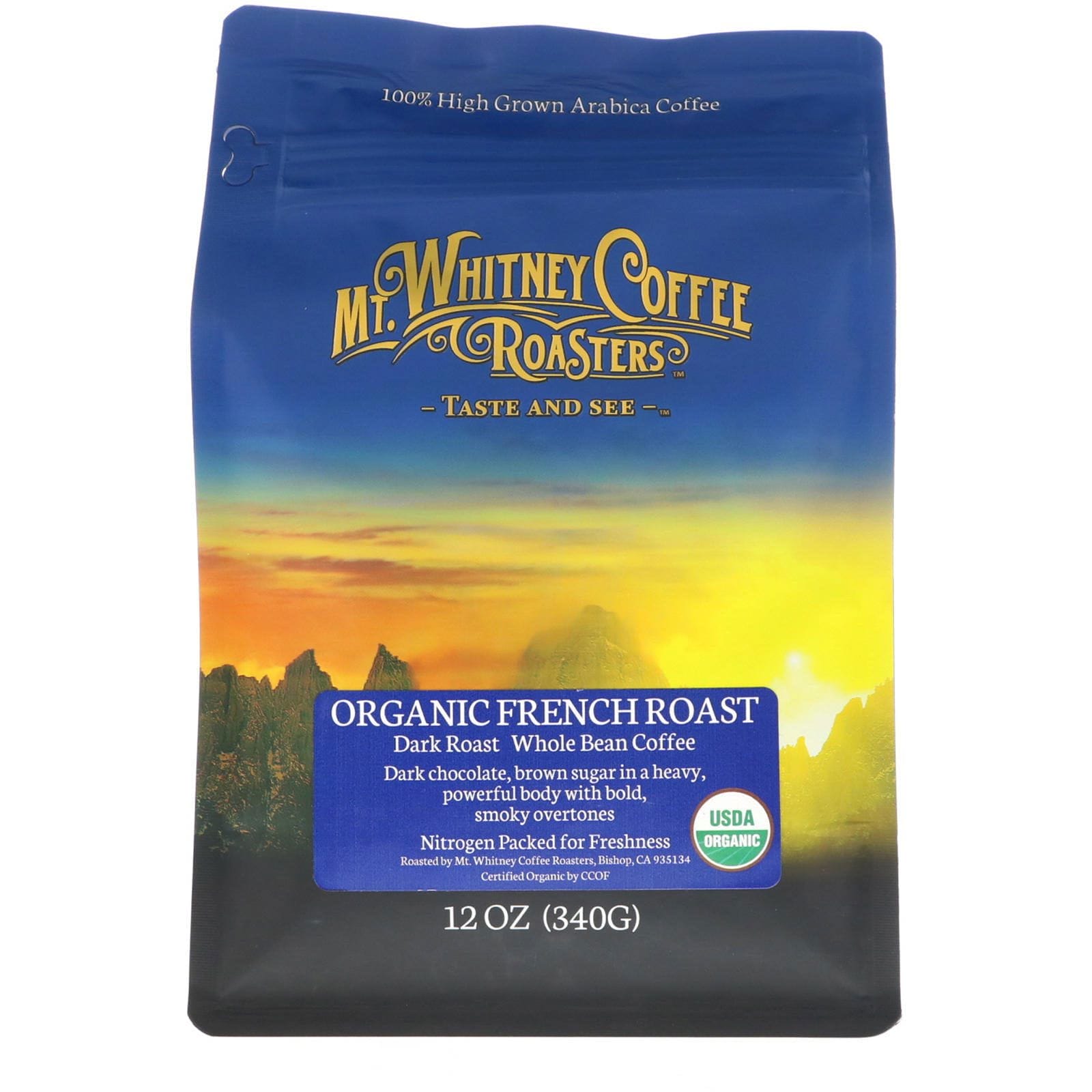 Mt. Whitney Coffee Roasters, Tostado francés orgánico, café en granos tostado oscuro, 12 oz (340 g)
