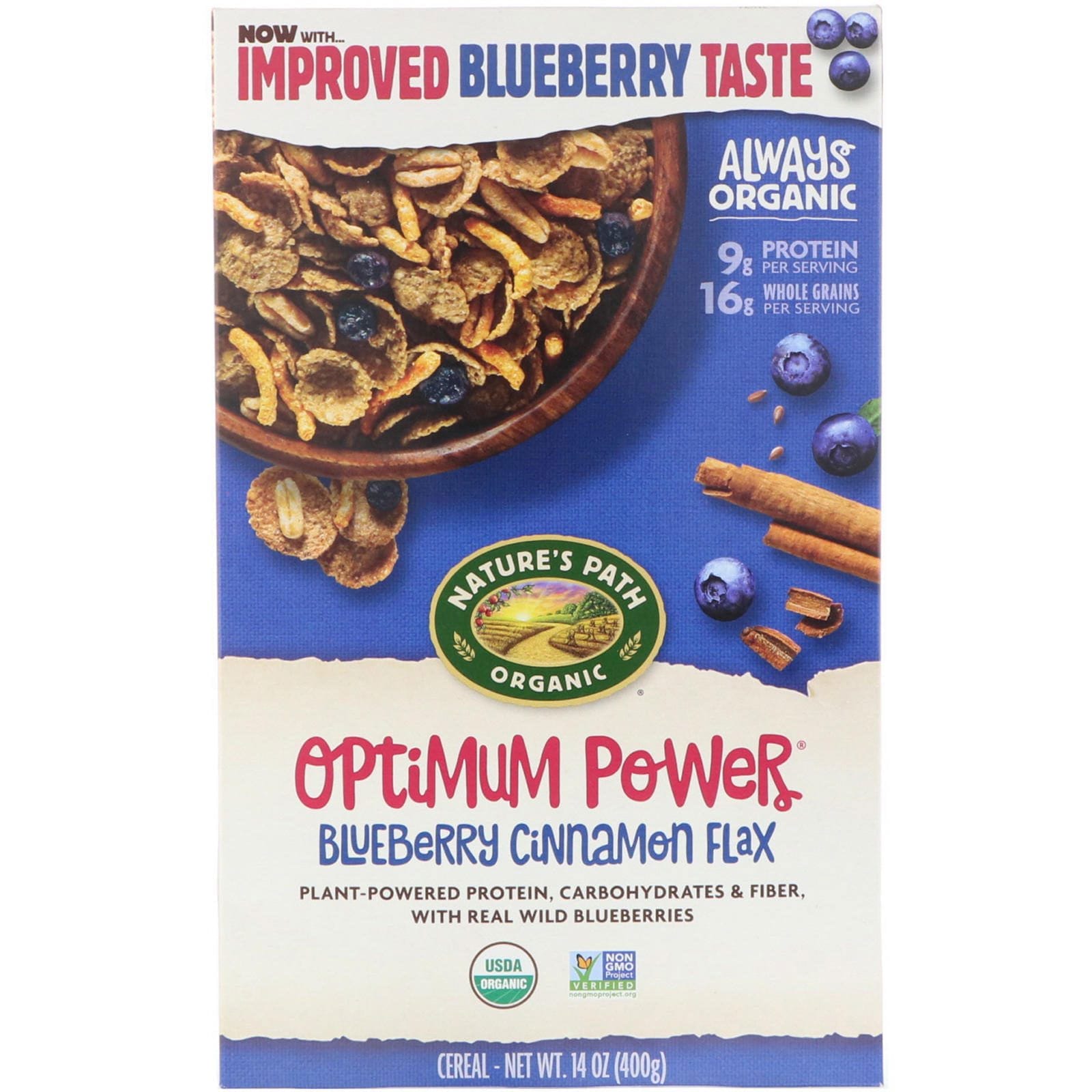 Nature's Path, Cereal orgánico para óptima energía, mora azul canela lino, 14 oz (400 g)