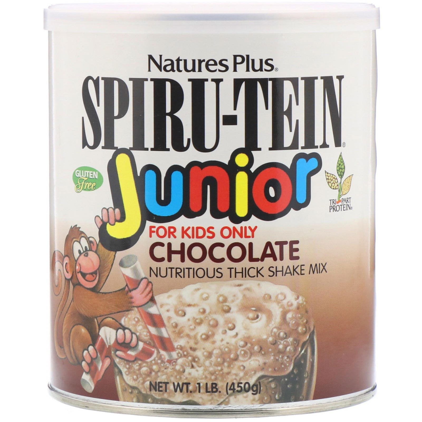 Nature's Plus, Spiru-Tein para niños, Mezcla nutritiva espesa para batidos, Chocolate, 450 g (1 lb)