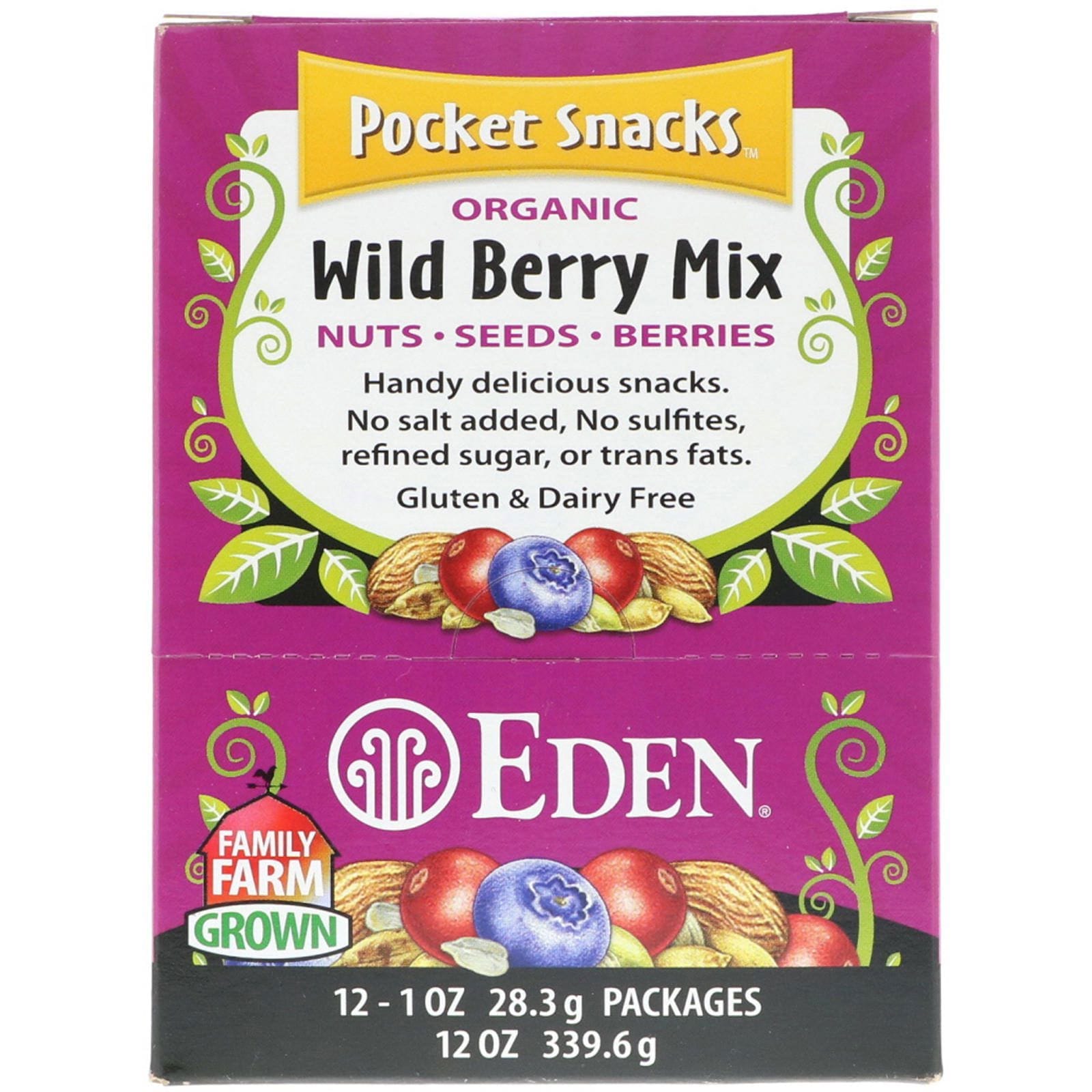 Eden Foods, Snacks de bolsillo, mix de bayas silvestres, 12 paquetes, 1 oz (28,3 g) cada uno