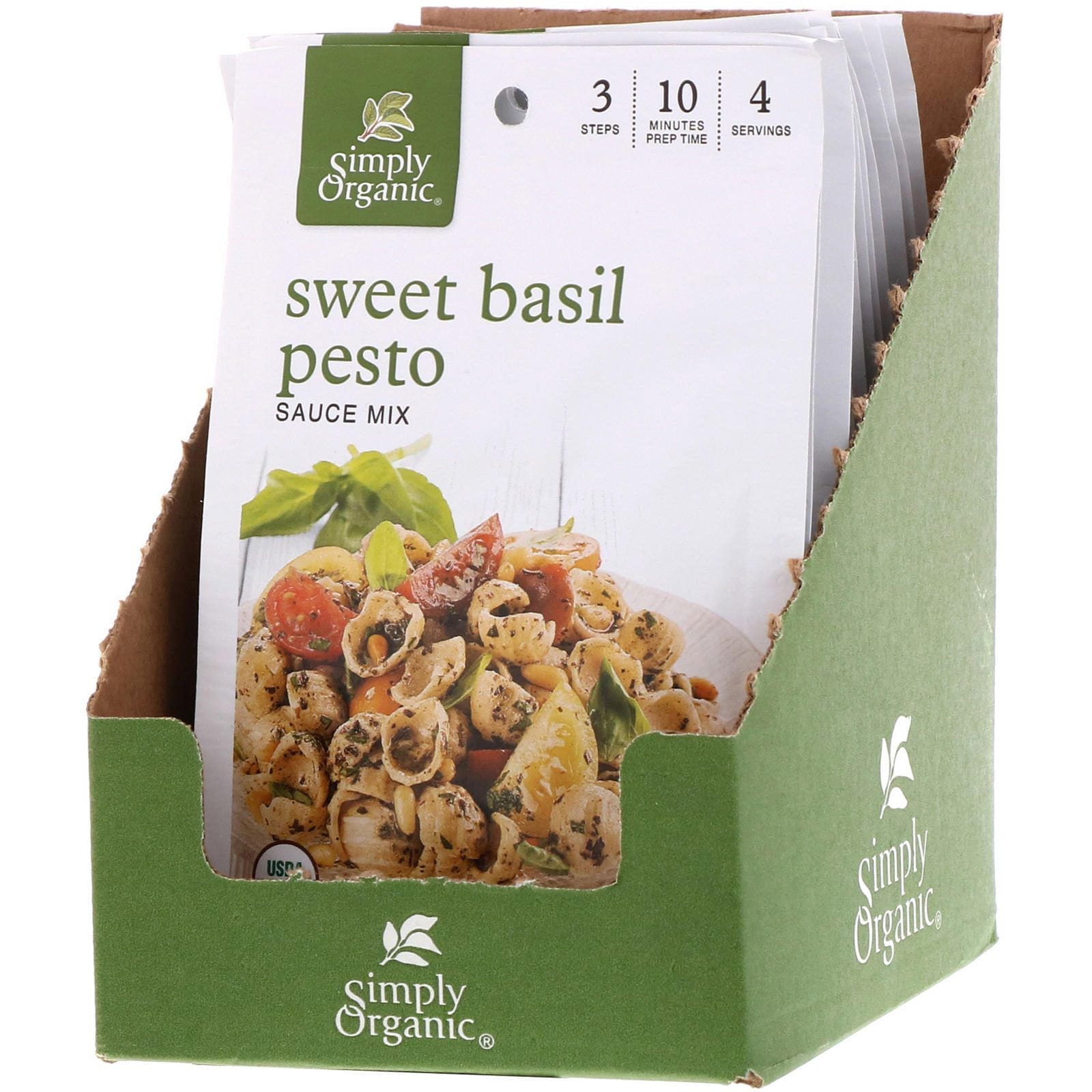 Simply Organic, Mezcla de salsa pesto de albaca dulce, 12 paquetes, 0.53 oz (15 g) cada uno
