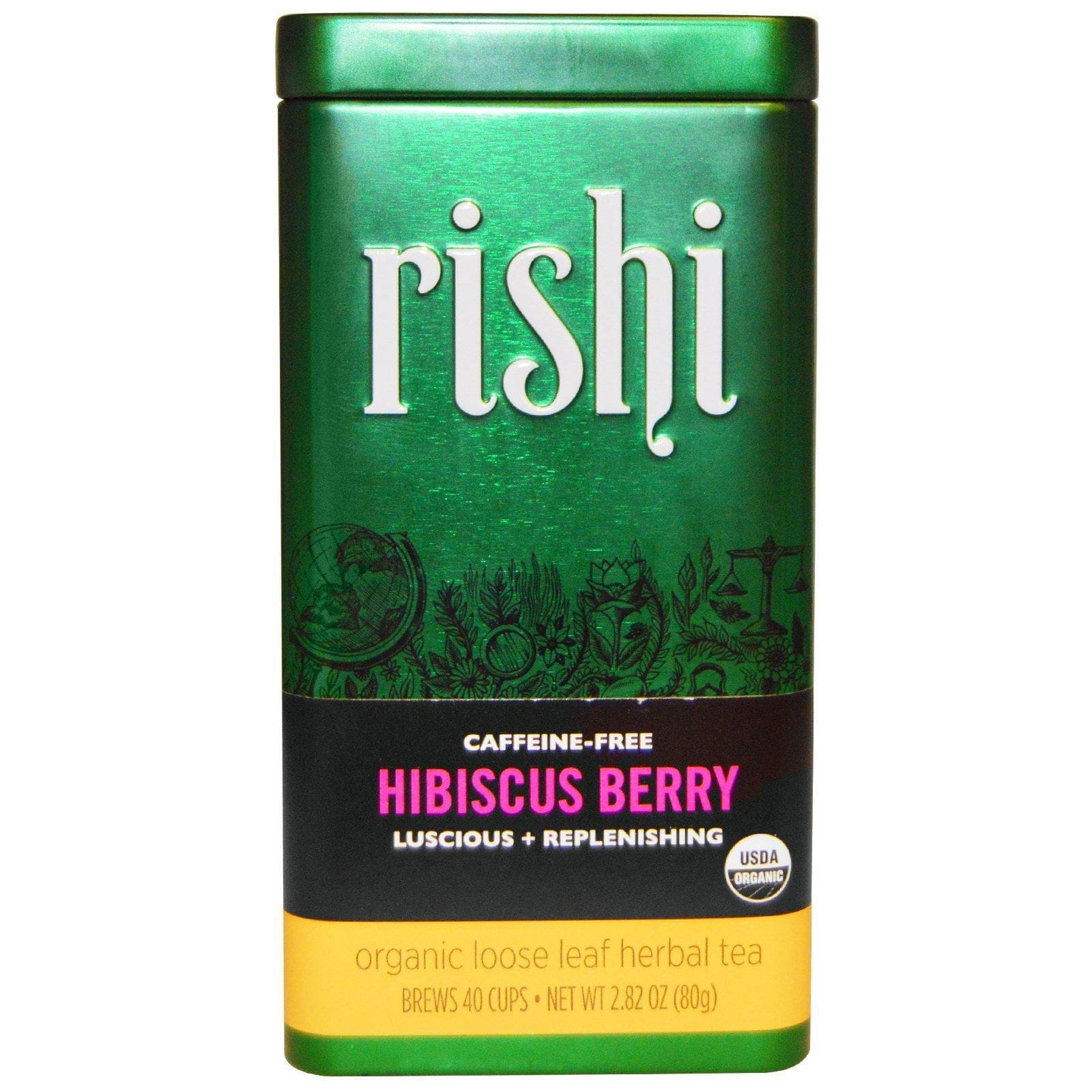 Rishi Tea, Té Herbal Orgánico de Hoja Suelta, Sin Cafeína, Baya de Hibisco, 2.82 oz (80 g)