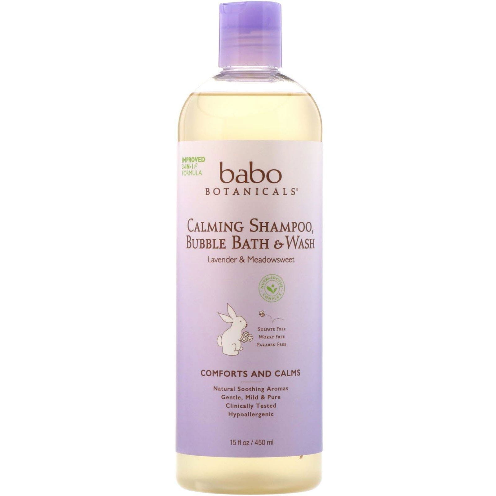 Babo Botanicals, 3 en 1, Champú Relajante, Baño de Burbujas y Limpiador con Lavanda y Ulmaria, 13.5 fl oz (400 ml)