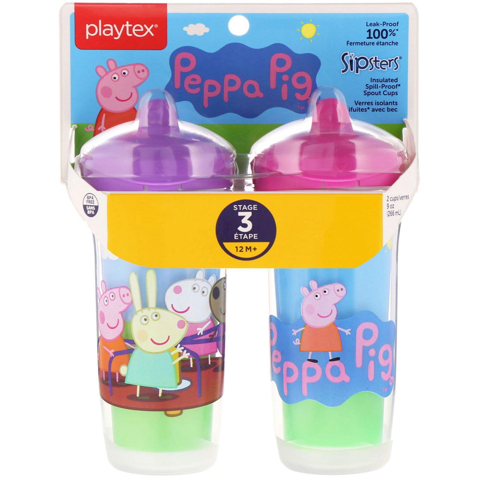 Playtex Baby, Sipsters, Peppa Pig, mayor de 12 meses, 2 vasos, 9 oz. (266 ml.) c/u