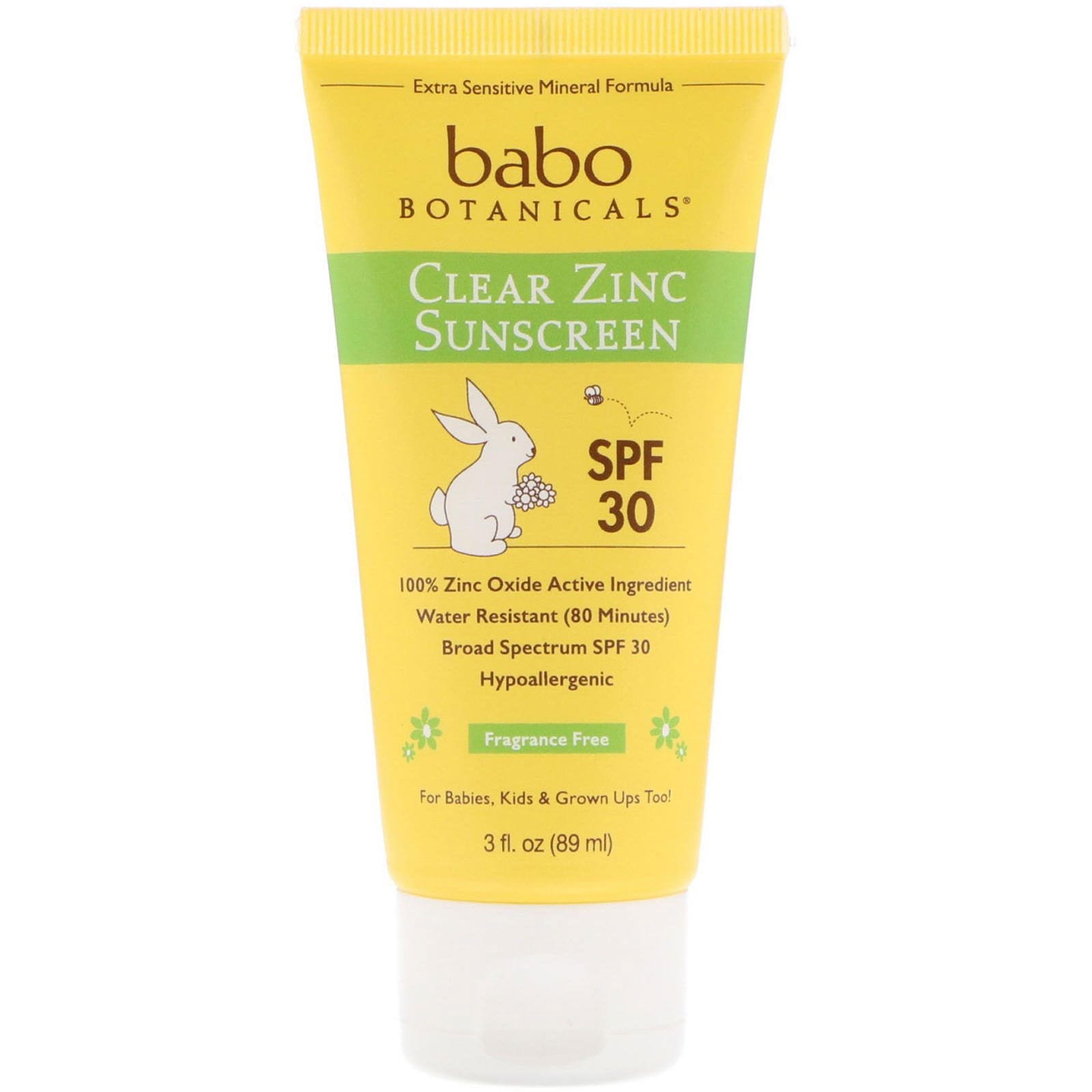 Babo Botanicals, Protector solar de zinc claro, SPF 30+, sin fragancia, 3 fl oz (89 ml)