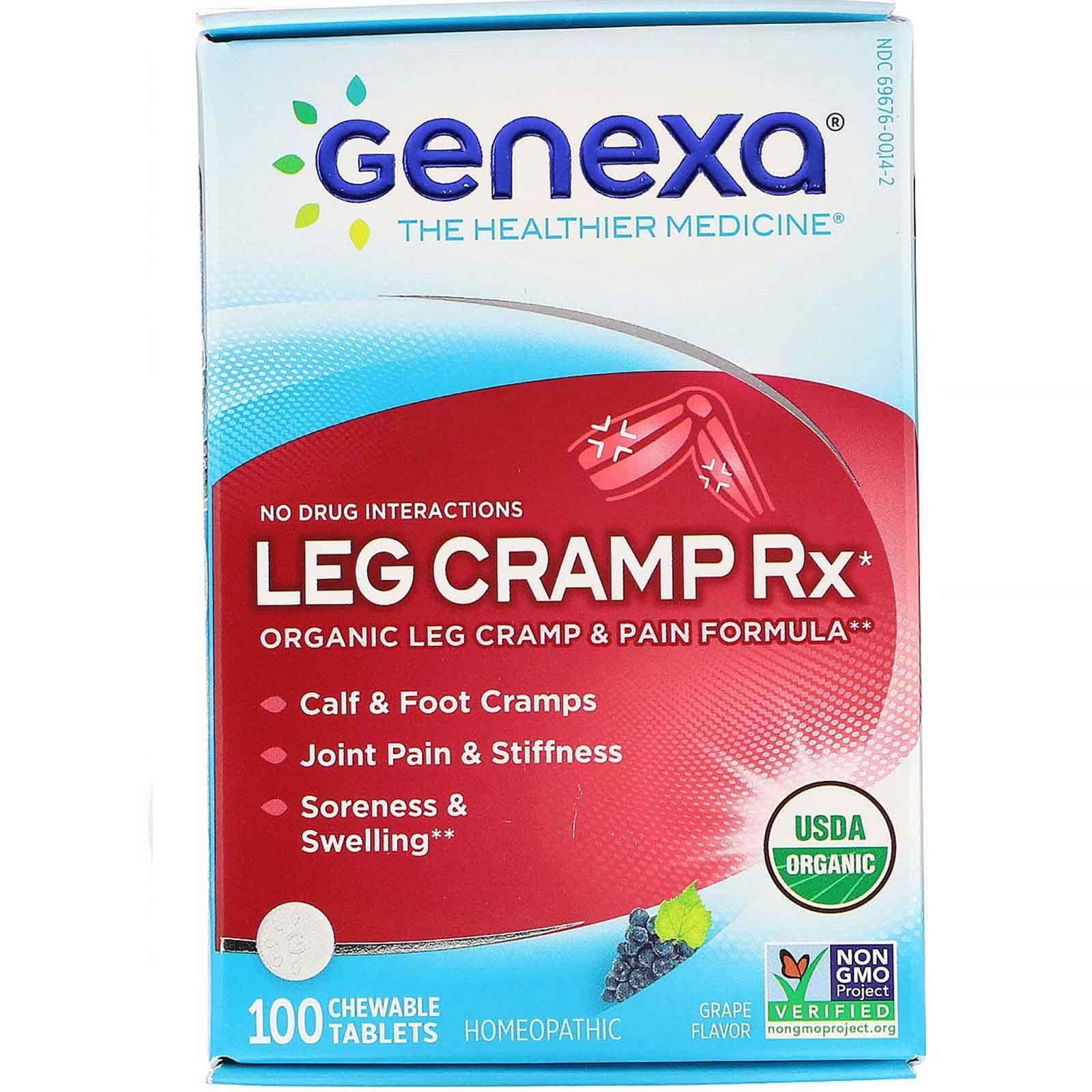 Genexa, Calambre de pierna Rx, Para los calambres y dolores de pierna orgánico, Sabor a uva, 100 tabletas masticables