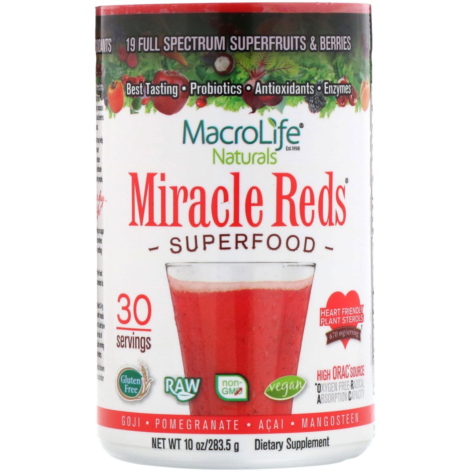 Macrolife Naturals, Miracle Reds, súper suplemento de alimentos cardio antioxidante, 10 oz (283,5 g)