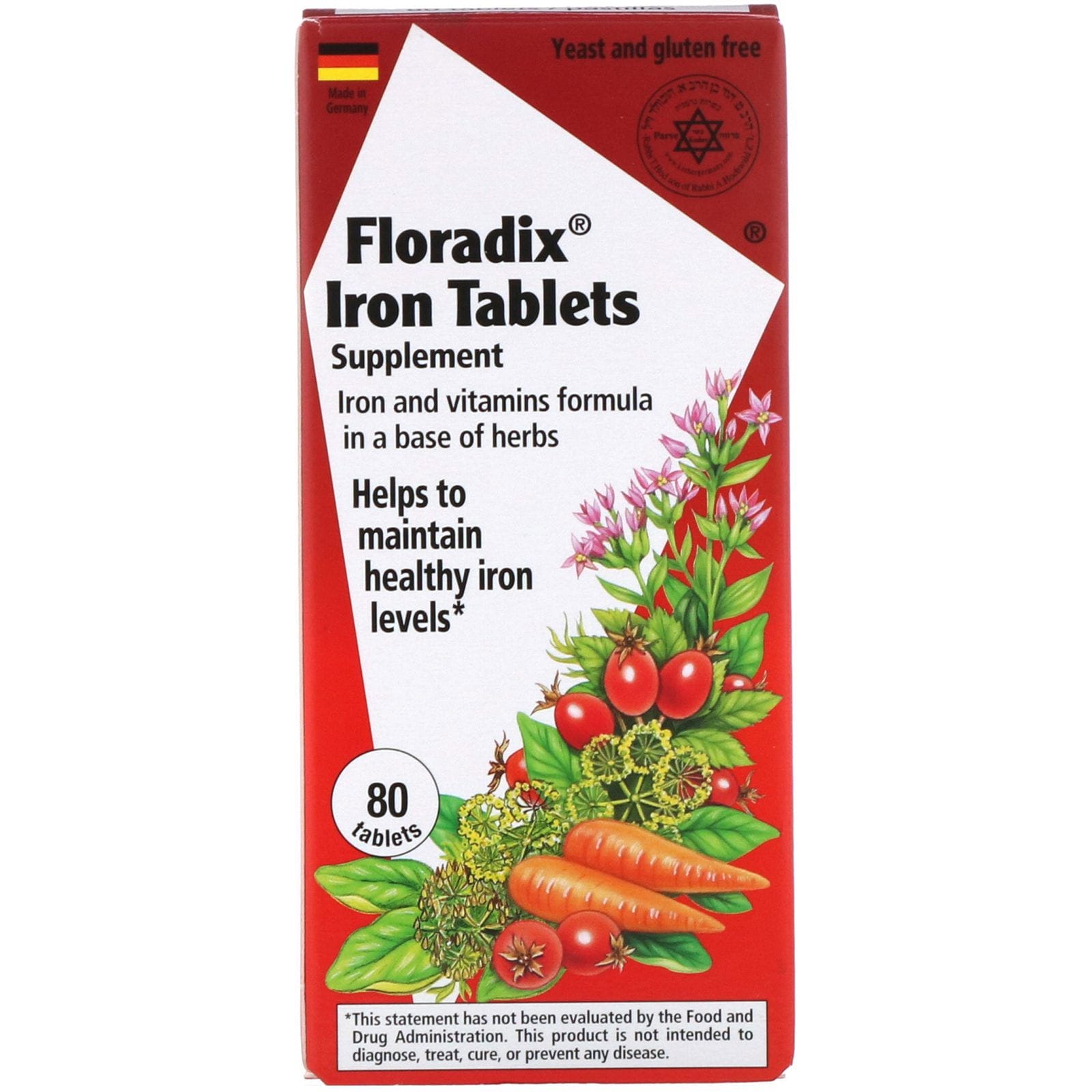 Flora, Floradix, Suplemento de comprimidos de Hierro, 80 comprimidos