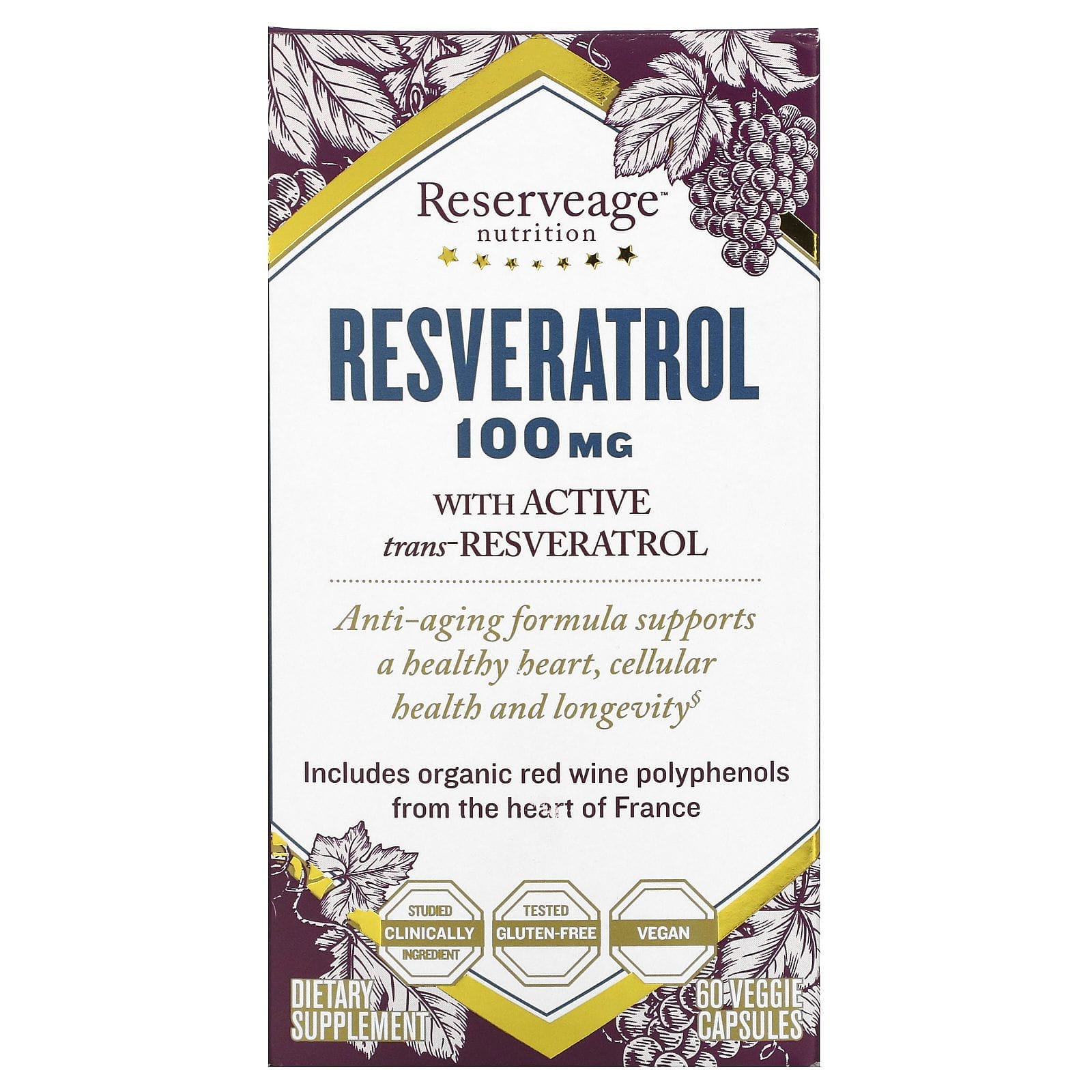 ReserveAge Nutrition, Resveratrol, 100 mg, 60 Veggie Capsules