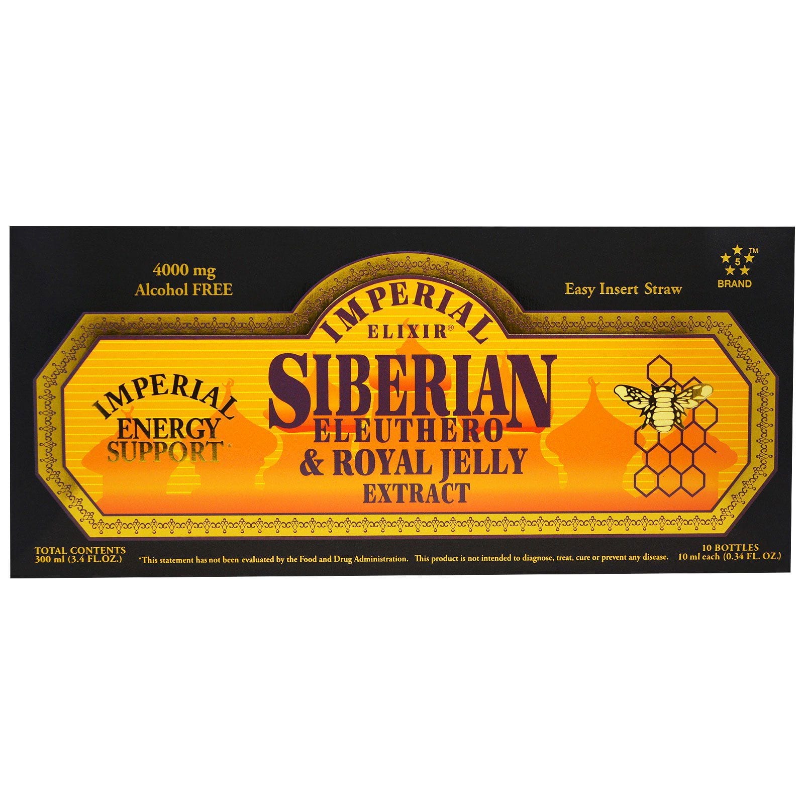 Imperial Elixir, Extracto de ginseng siberiano y jalea real, sin alcohol, 4000 mg, 10 frascos, 0.34 fl. Oz (10 ml) c/u