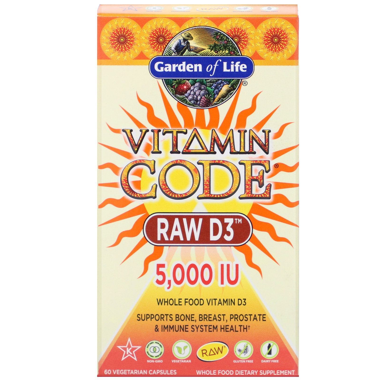 Garden of Life, Vitamin Code, RAW D3, 5000 UI, 60 cápsulas vegetales