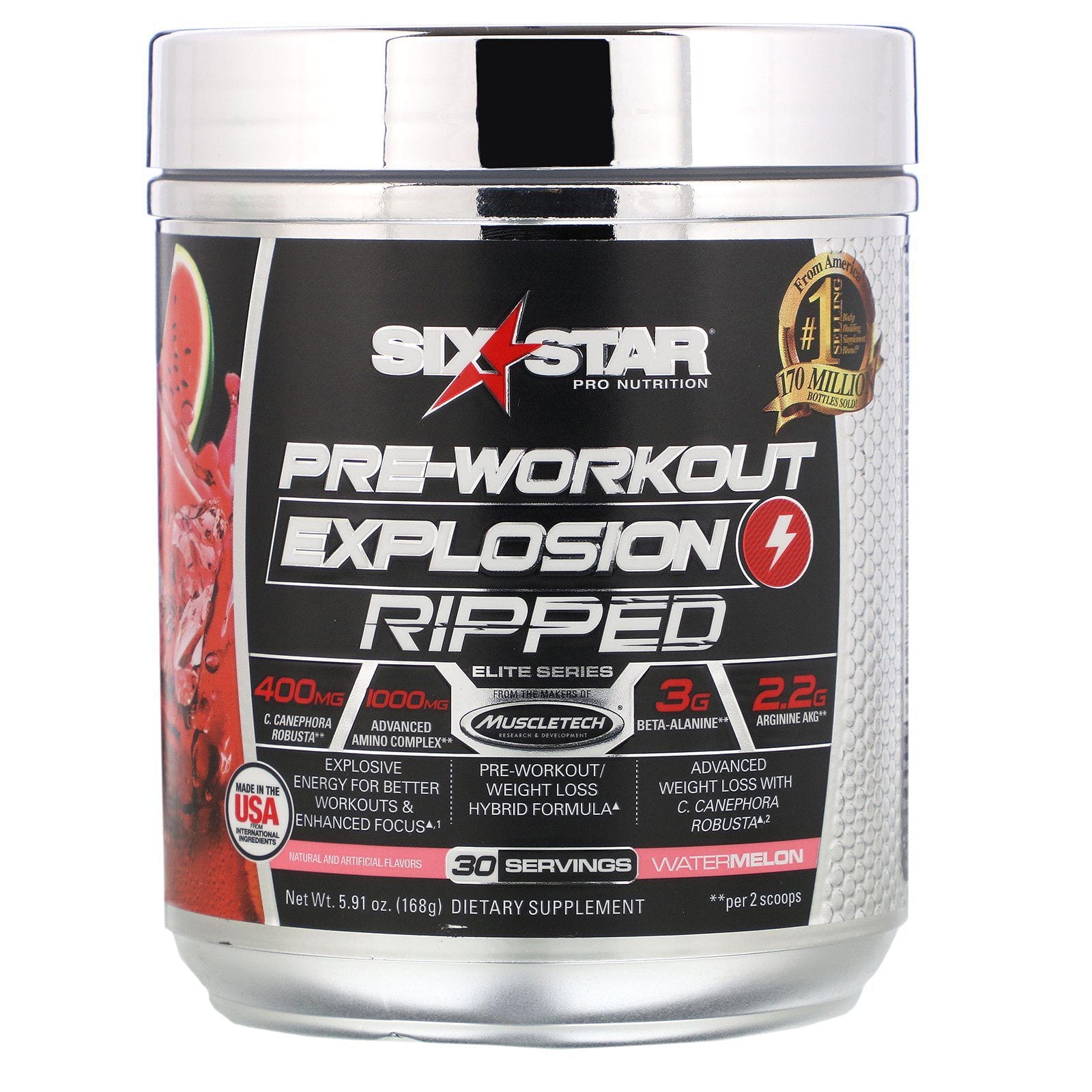 Six Star, Explosion Ripped preentrenamiento, Sandía, 168 g (5,91 oz)