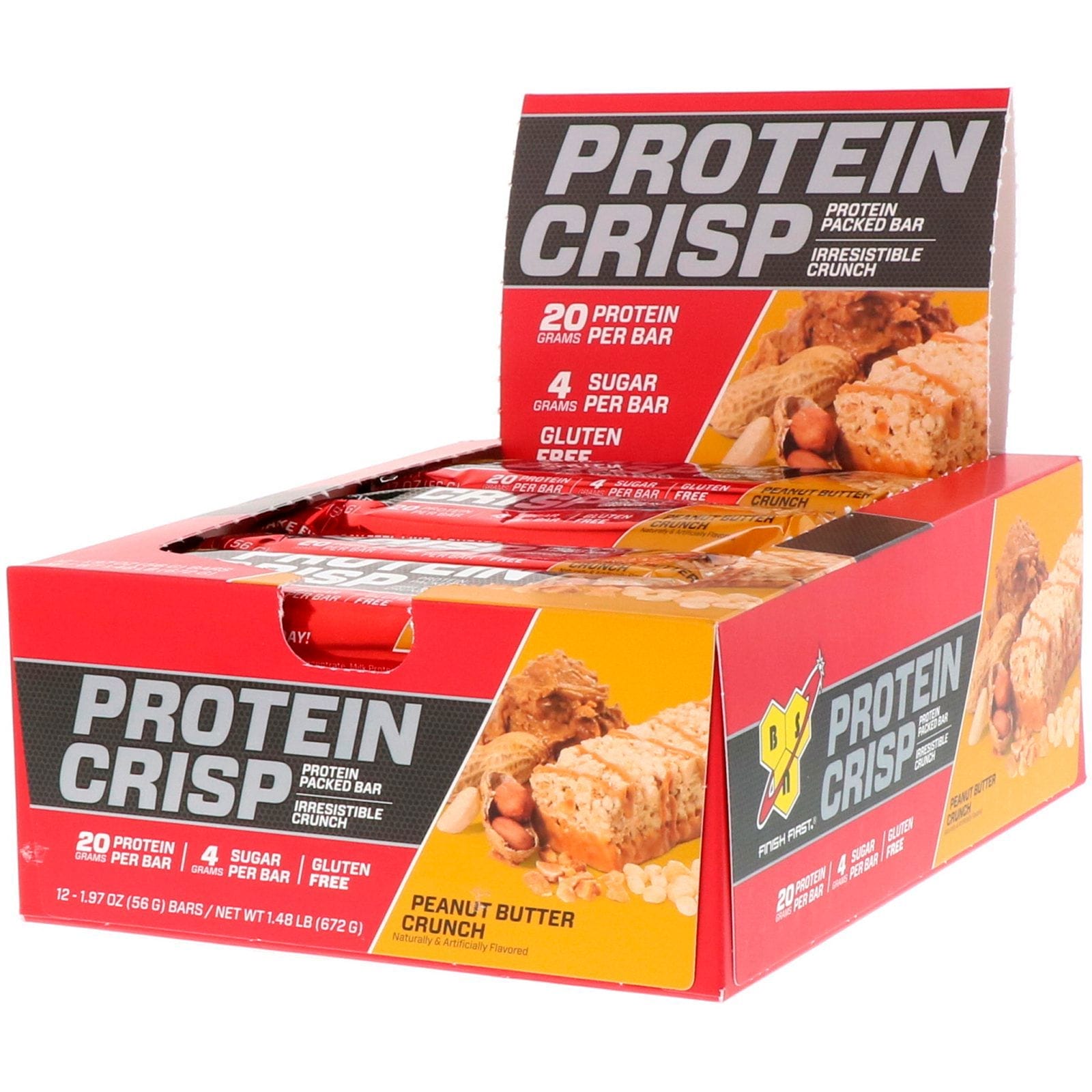 BSN, Proteína crujiente, Sabor a mantequilla de maní crujiente, 12 barritas, 56 g (1,97 oz) cada una