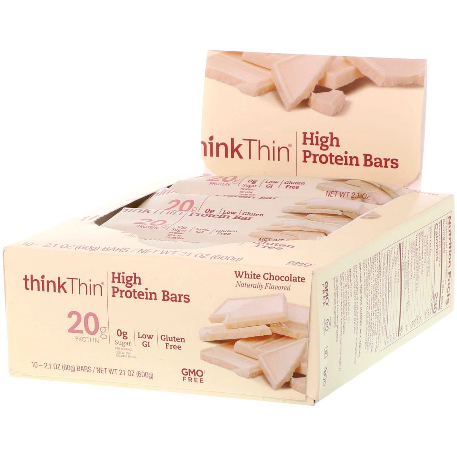 Think !, High Protein Bars, White Chocolate, 10 Bars, 2.1 oz (60 g) Each