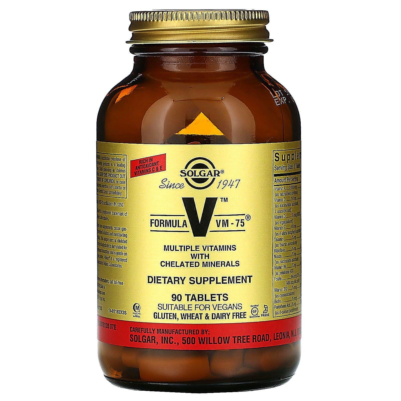 Solgar, Fórmula V, VM-75, Multivitaminas con minerales quelados, 90 tabletas