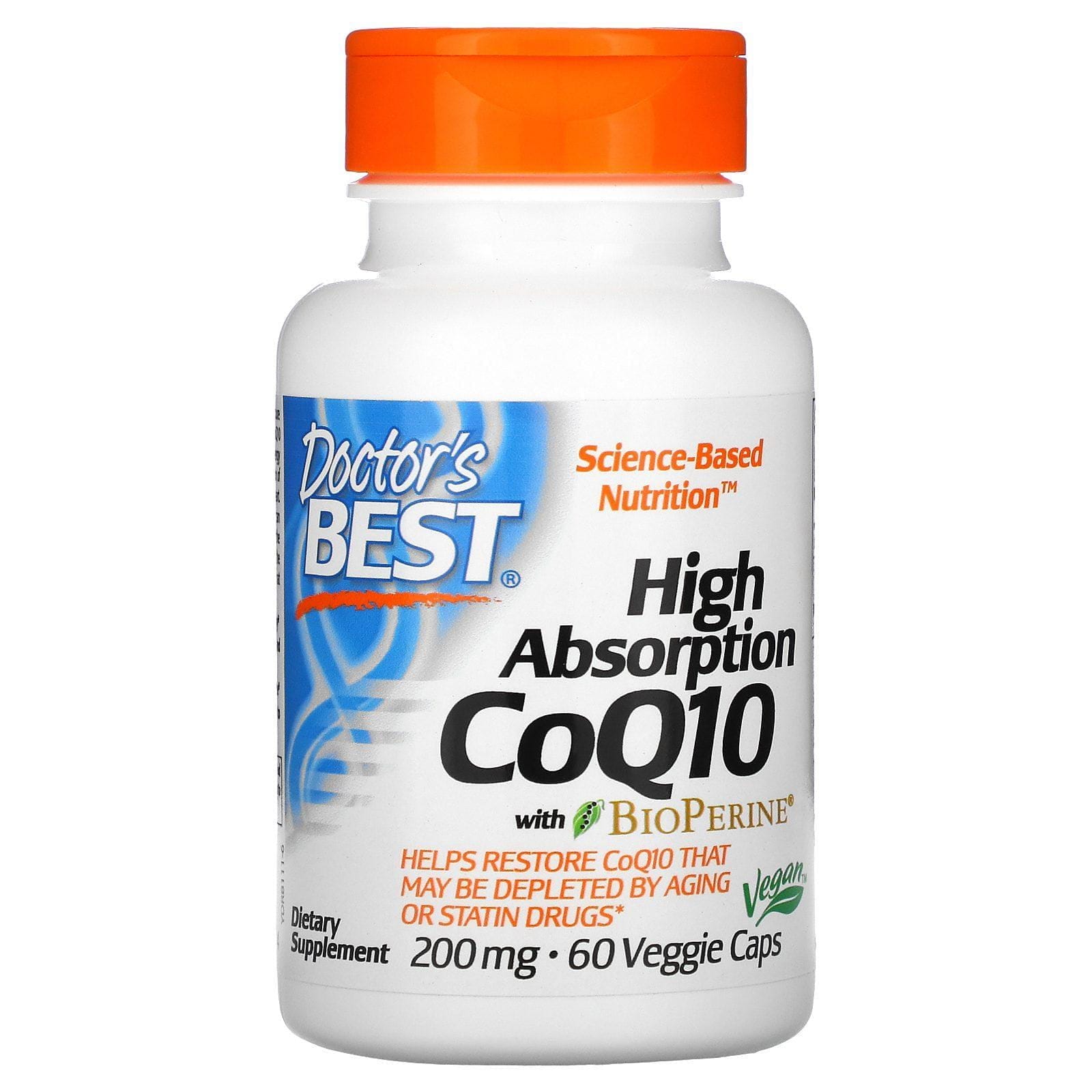Doctor's Best, Coenzima Q10 de alta absorción con BioPerine, 200 mg, 60 cápsulas vegetales