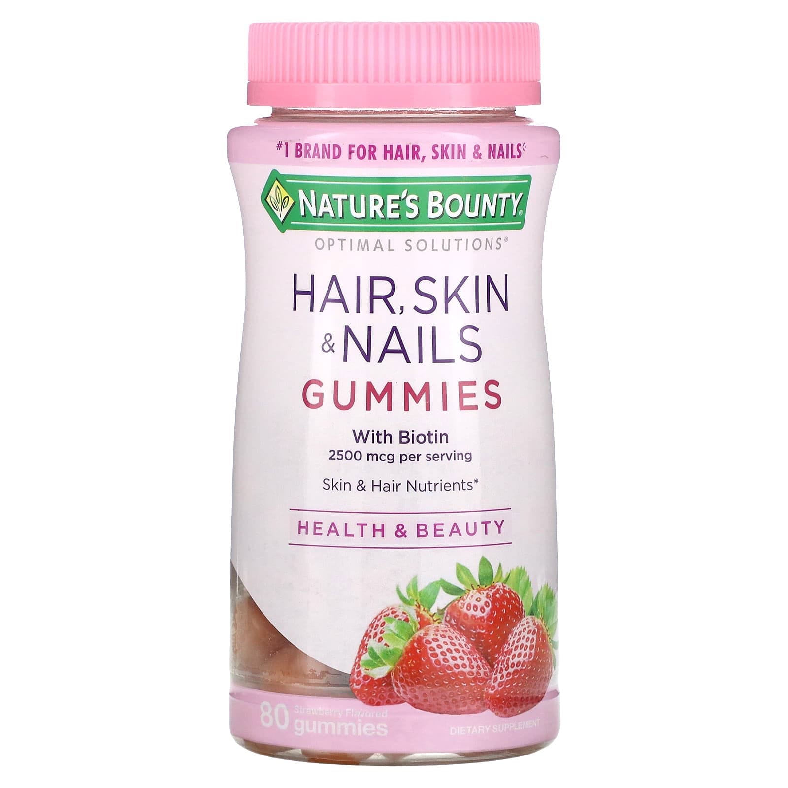 Nature's Bounty, Gomitas con biotina para el cabello, la piel y las uñas, Fresa, 1250 mcg, 80 gomitas