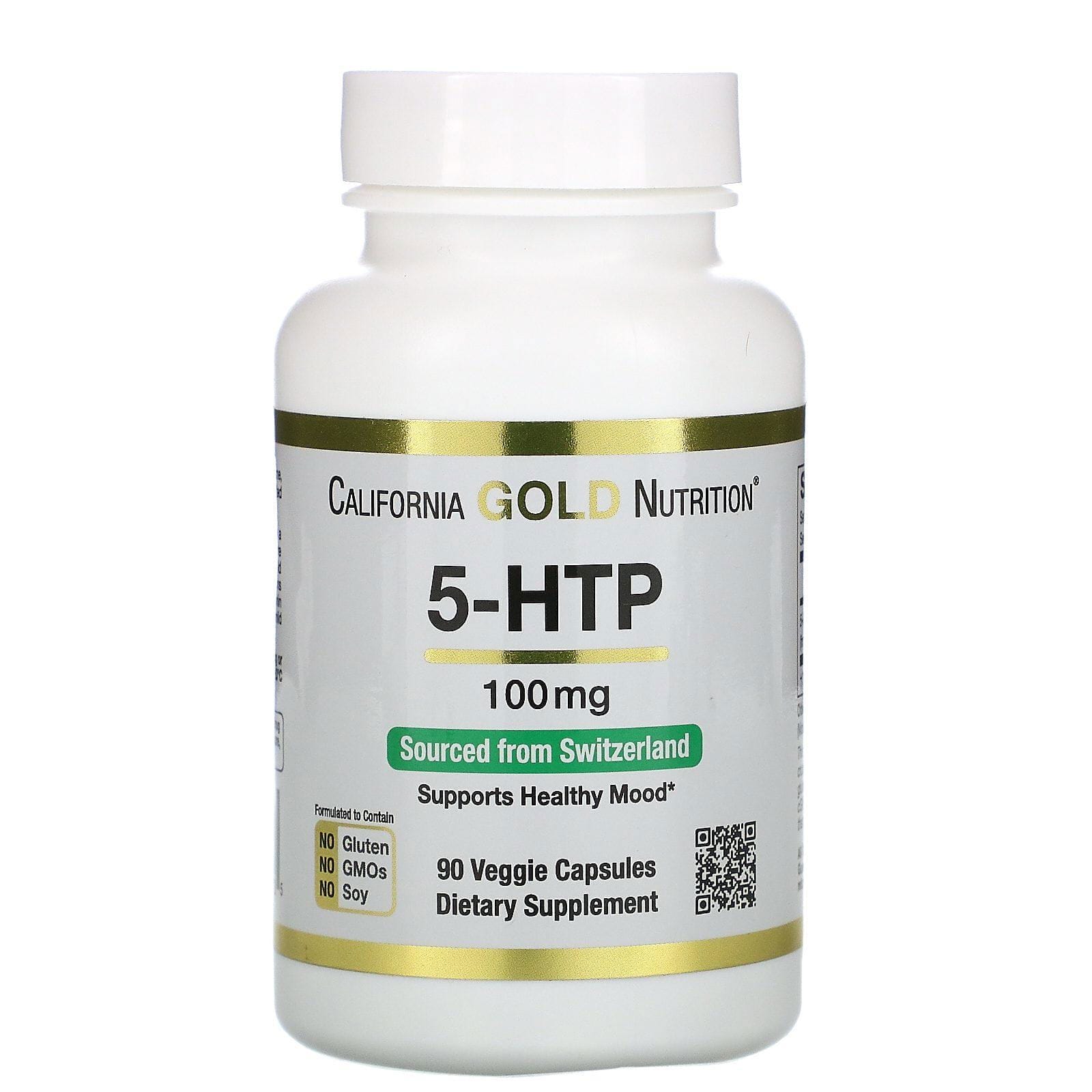 California Gold Nutrition, 5-HTP, Suplemento para mejorar el estado de ánimo, Extracto de Griffonia simplicifolia proveniente de Suiza, 100 mg, 90 cápsulas vegetales