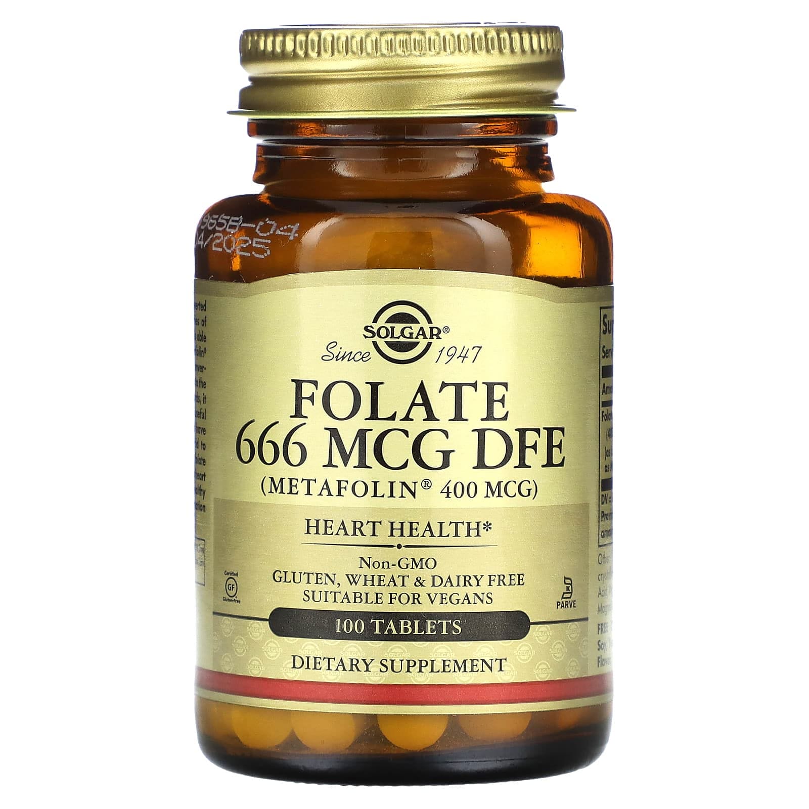 Solgar, Folato en forma de Metafolin, 400 mcg, 100 comprimidos