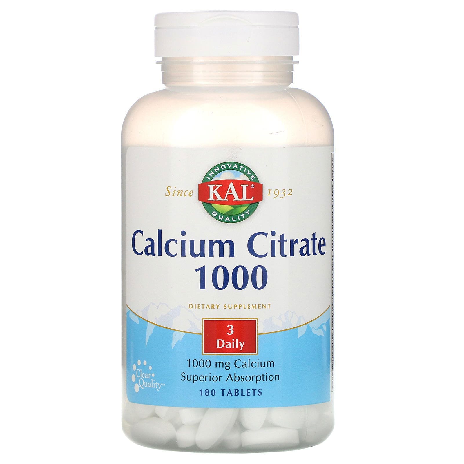 KAL, Citrato de Calcio 1000, 1000 mg, 180 Tabletas