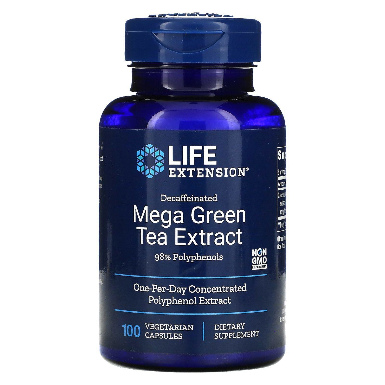 Life Extension, Mega extracto de té verde, Descafeinado, 100 cápsulas vegetales
