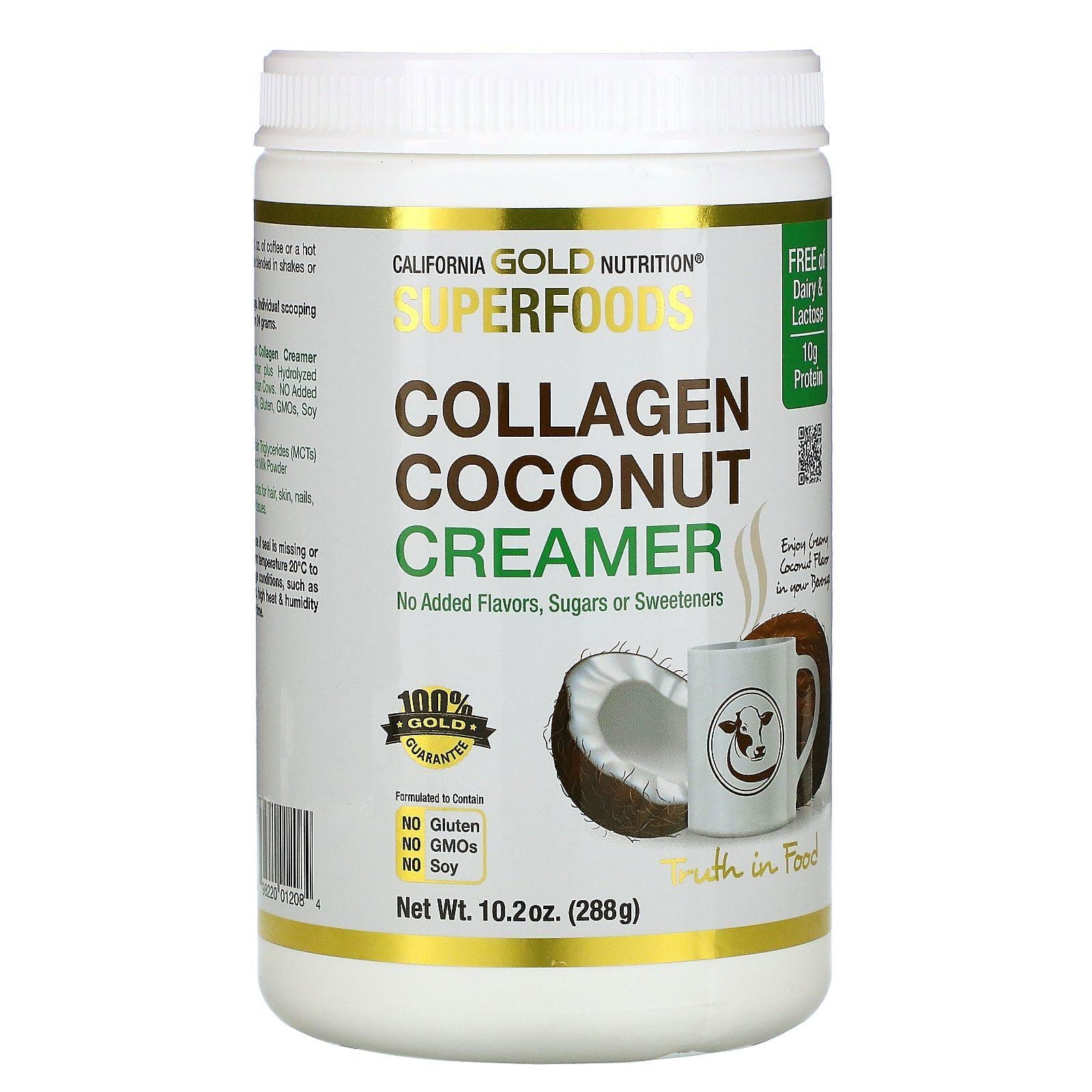 California Gold Nutrition, Superalimentos, Leche de coco en polvo con colágeno, Sin endulzantes, 288 g (10,2 oz)