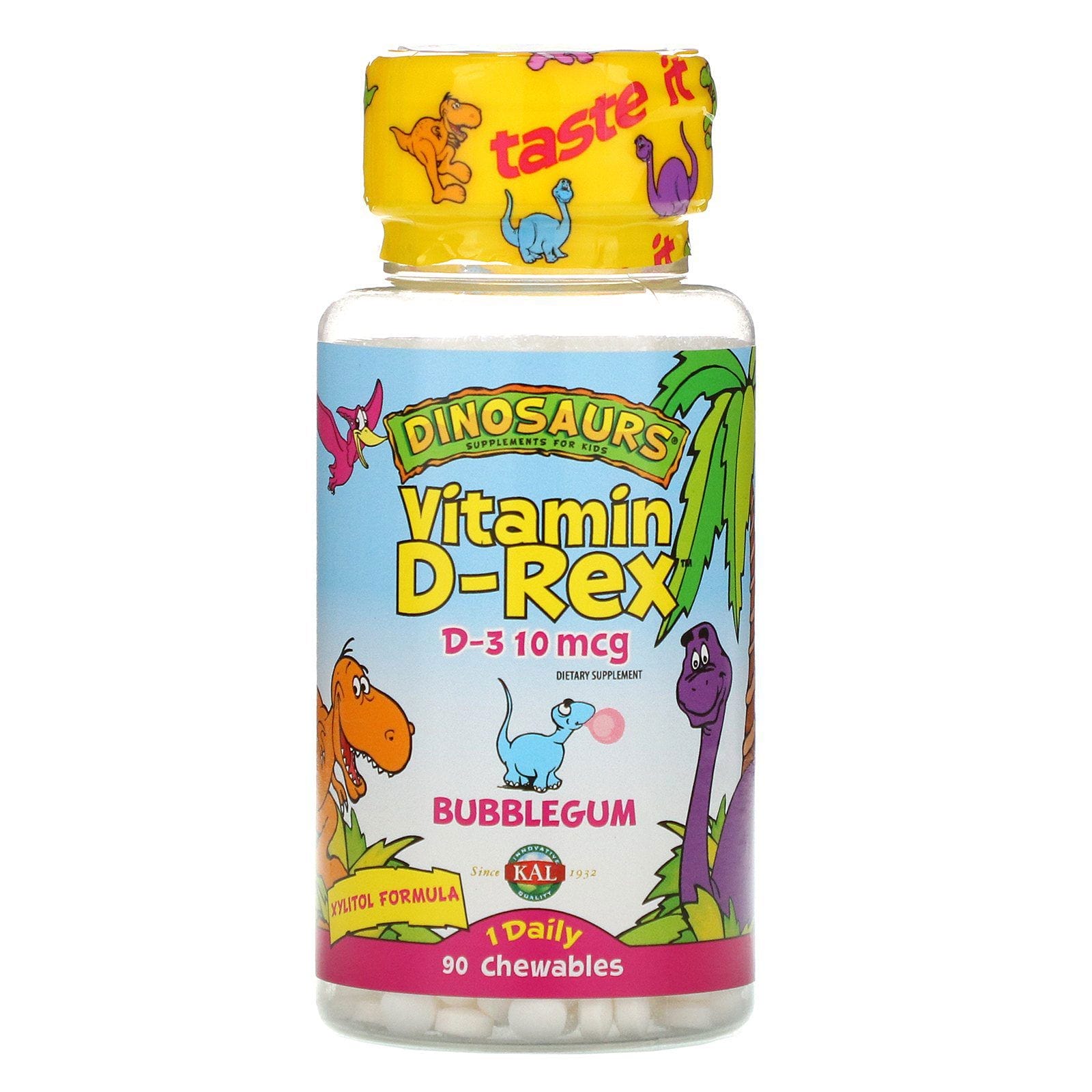 KAL, Vitamina D Vitamin D-Rex, Goma de mascar, 400 UI, 90 gomitas masticables