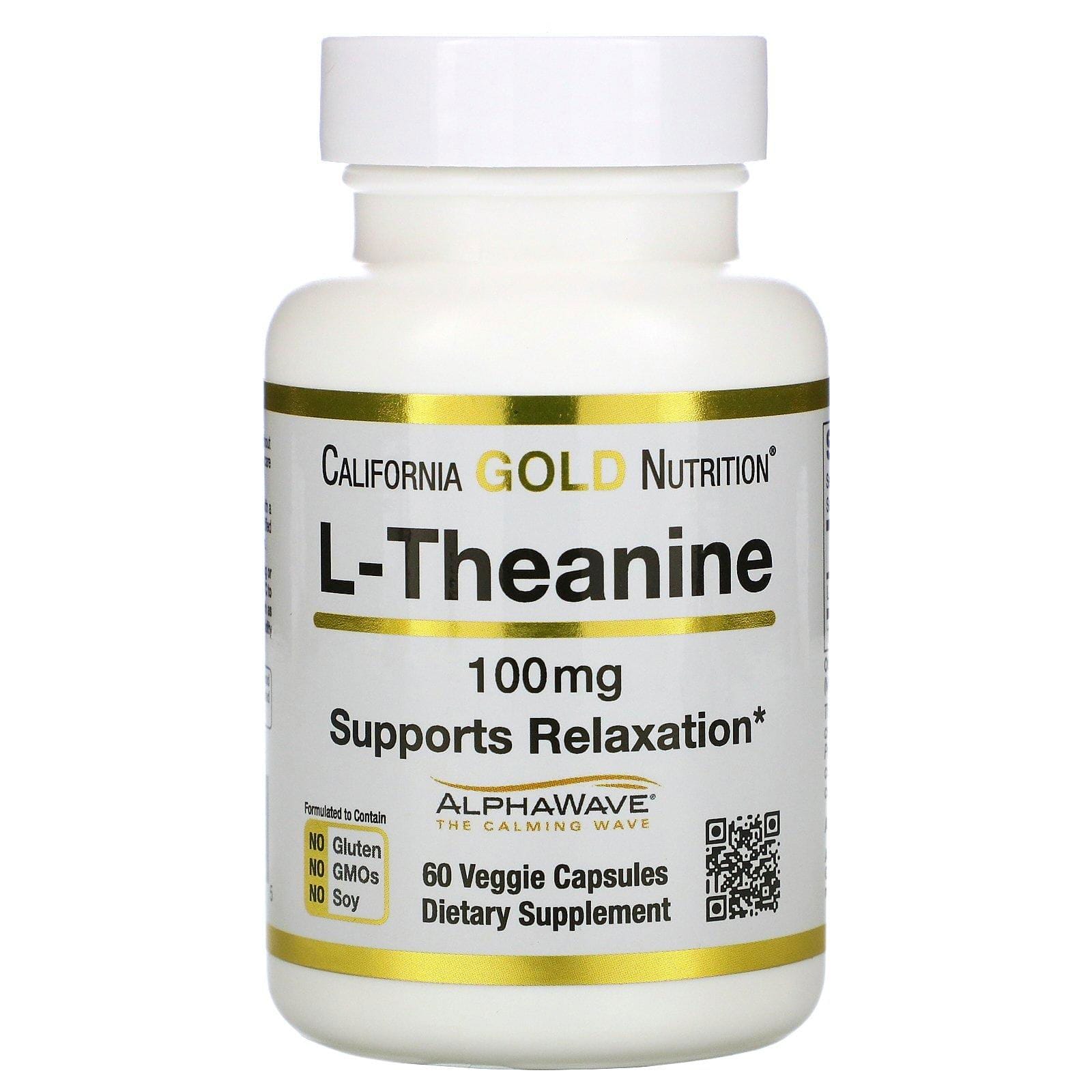 California Gold Nutrition, L-teanina, AlphaWave, Promueve la relajación, Calma y concentración, 100 mg, 60 cápsulas vegetales