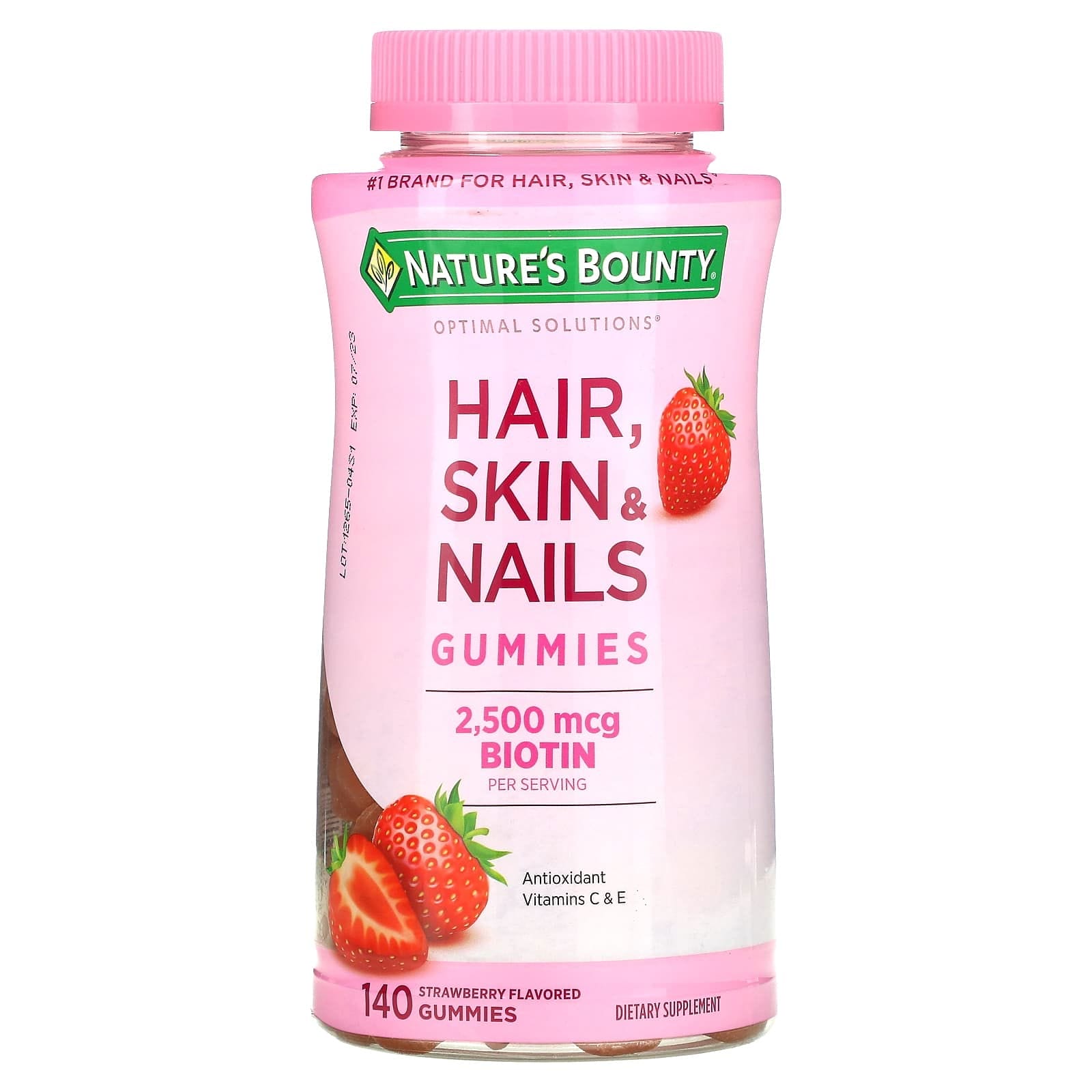 Nature's Bounty, Gomitas con biotina para el cabello, la piel y las uñas, Fresa, 1250 mcg, 140 gomitas